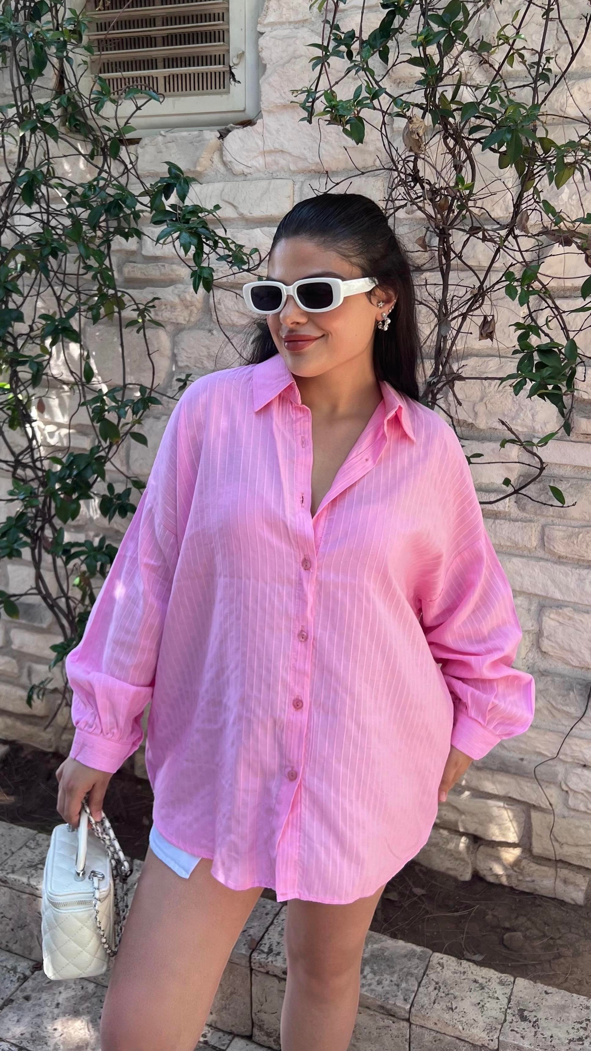 ÇİZGİLİ UZUN KOL PEMBE GÖMLEK