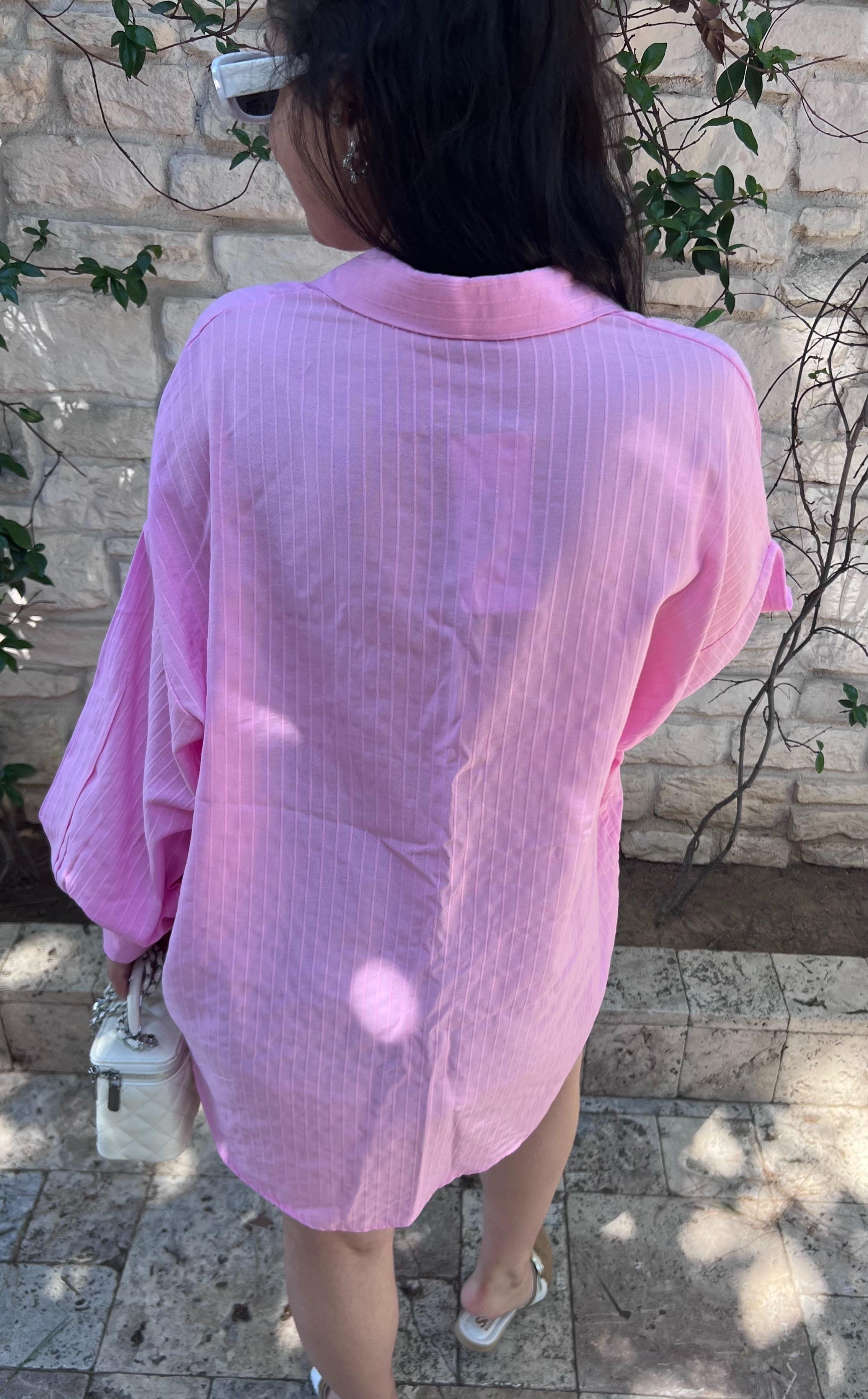 ÇİZGİLİ UZUN KOL PEMBE GÖMLEK