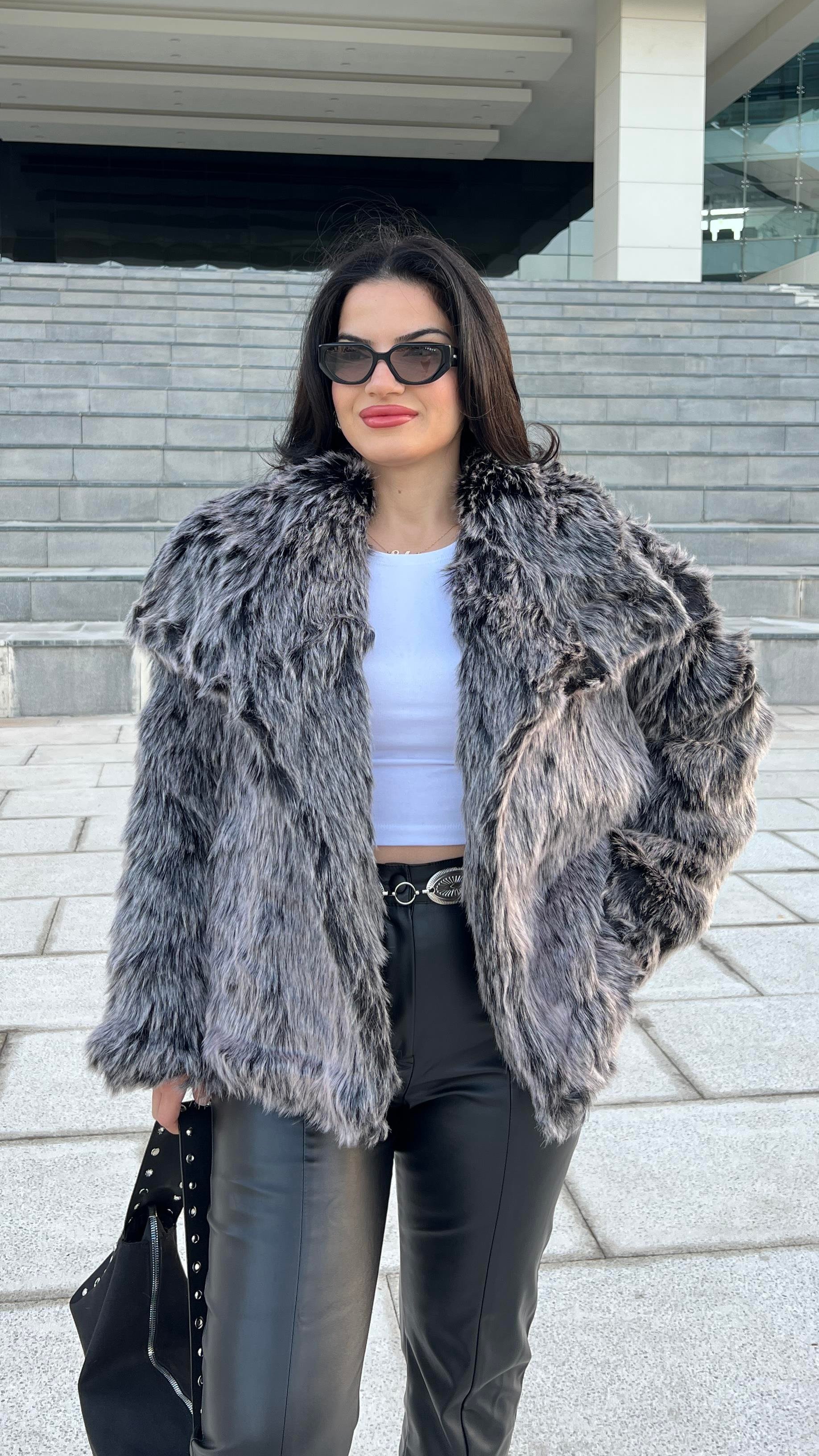 GRİ ÇİFT PREMIUM SUNİ KÜRK CEKET