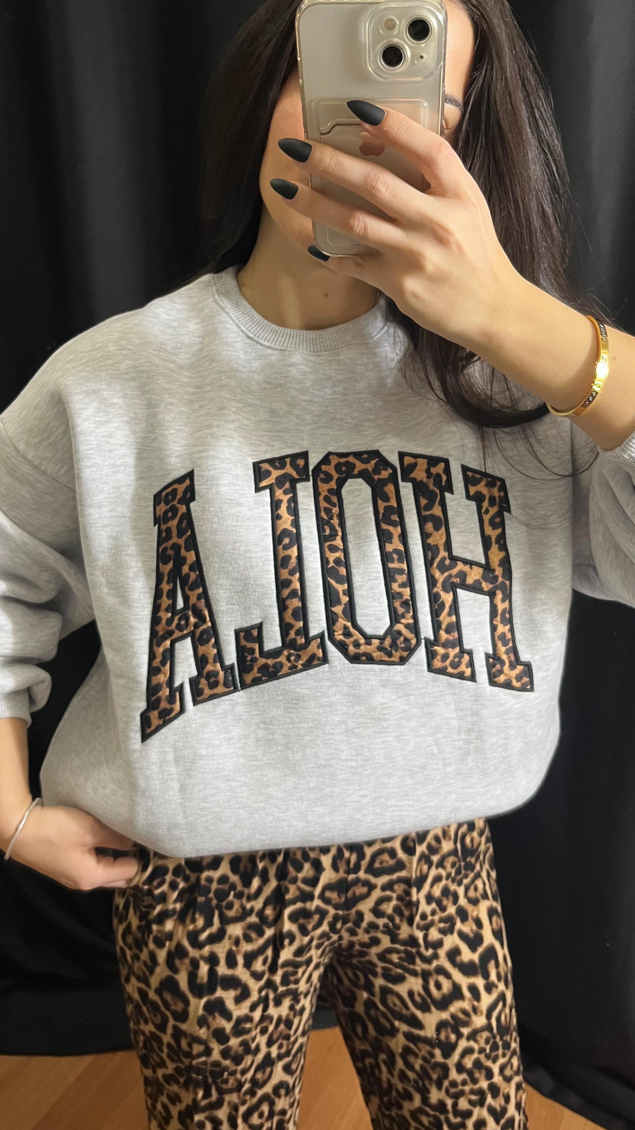 GRİ ÜÇ İPLİK ŞARDONLU HOLA SWEATSHIRT