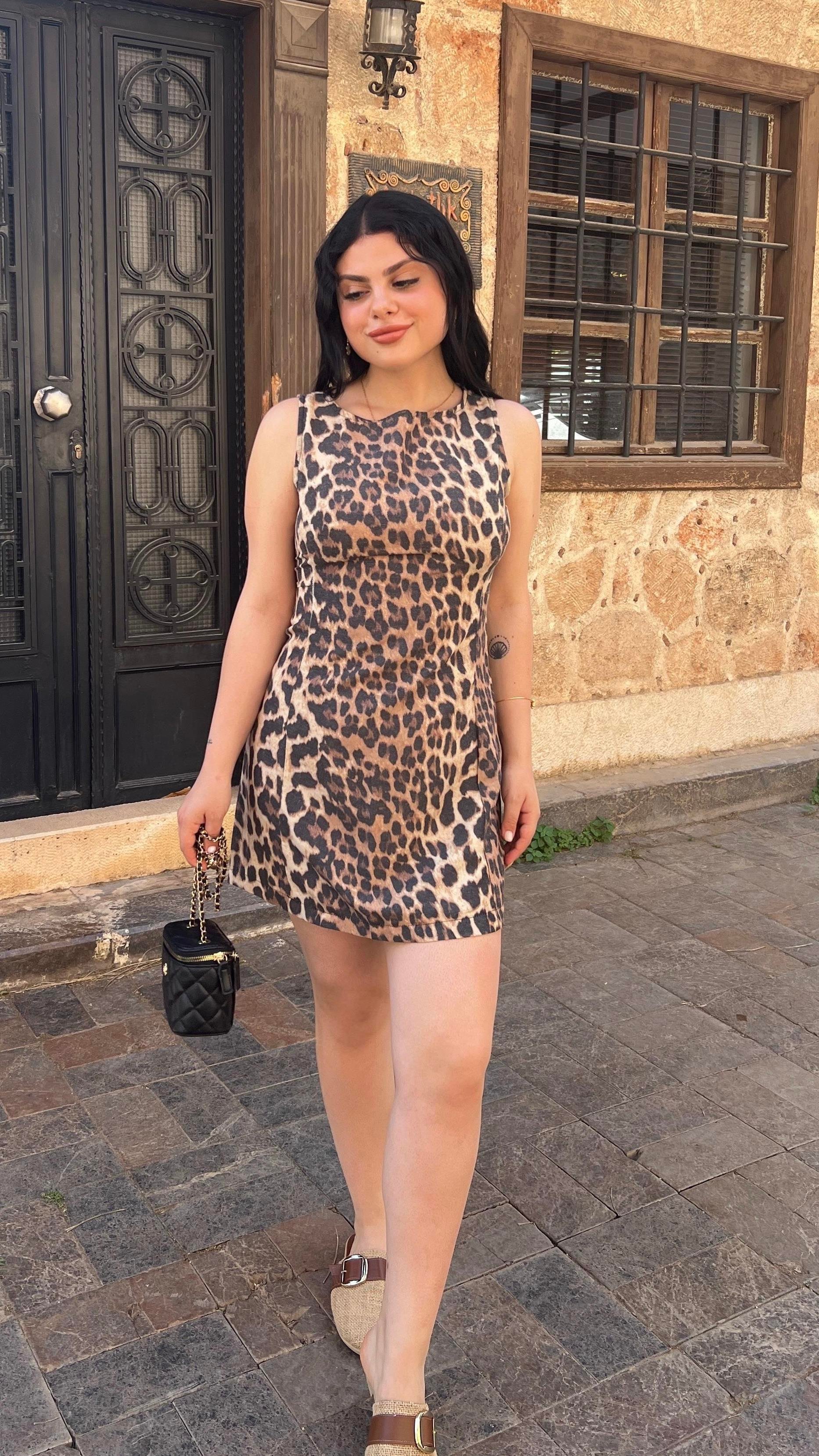 KALIN ASKILI MİNİ LEOPAR ELBİSE