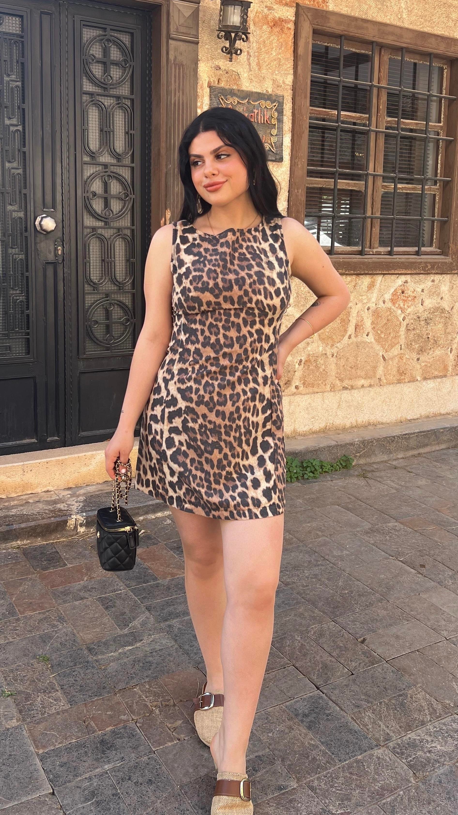 KALIN ASKILI MİNİ LEOPAR ELBİSE