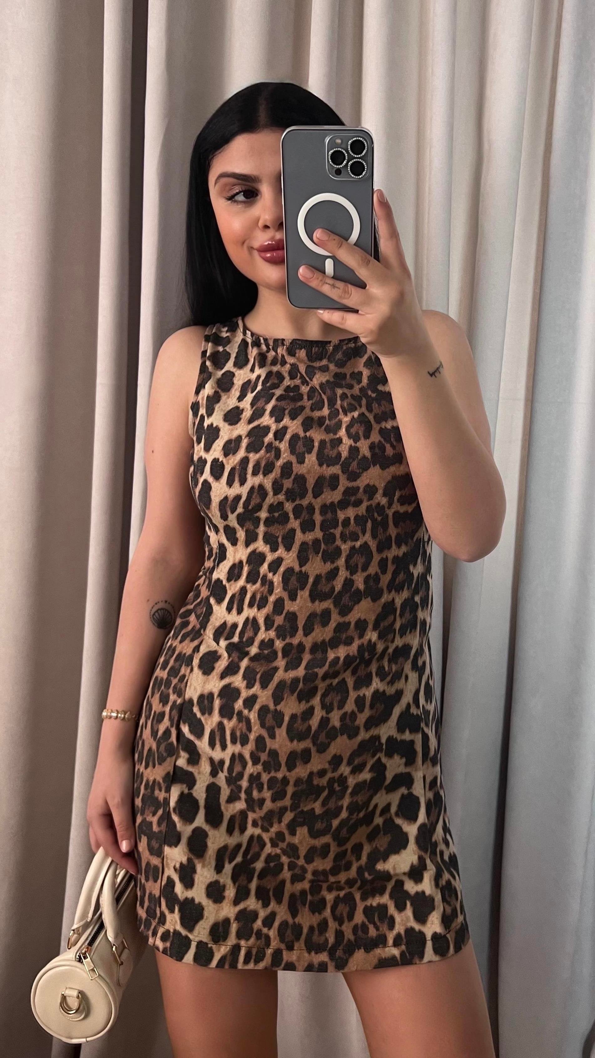 KALIN ASKILI MİNİ LEOPAR ELBİSE