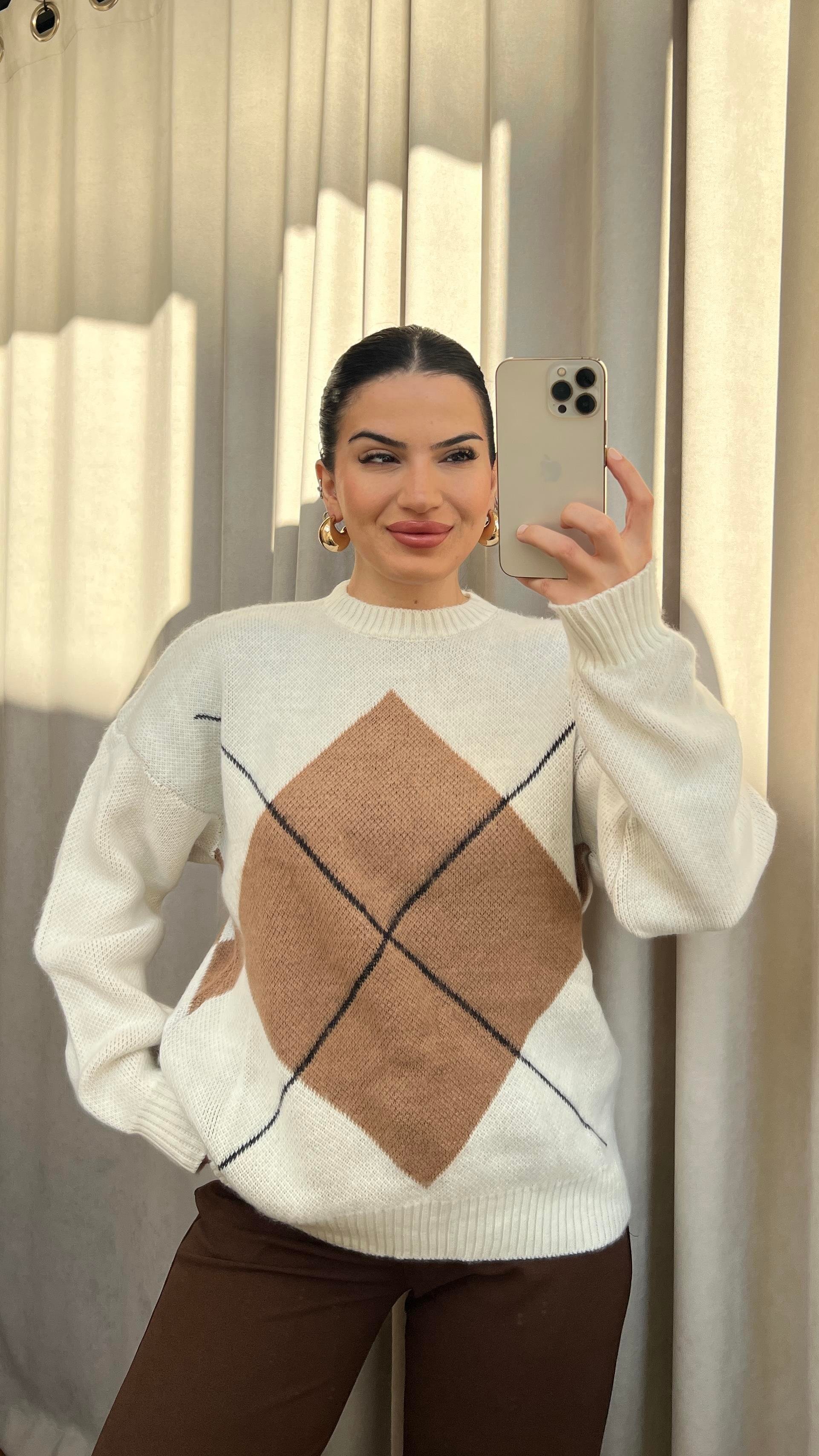 KREM KAHVE BAKLAVA DESEN KAZAK