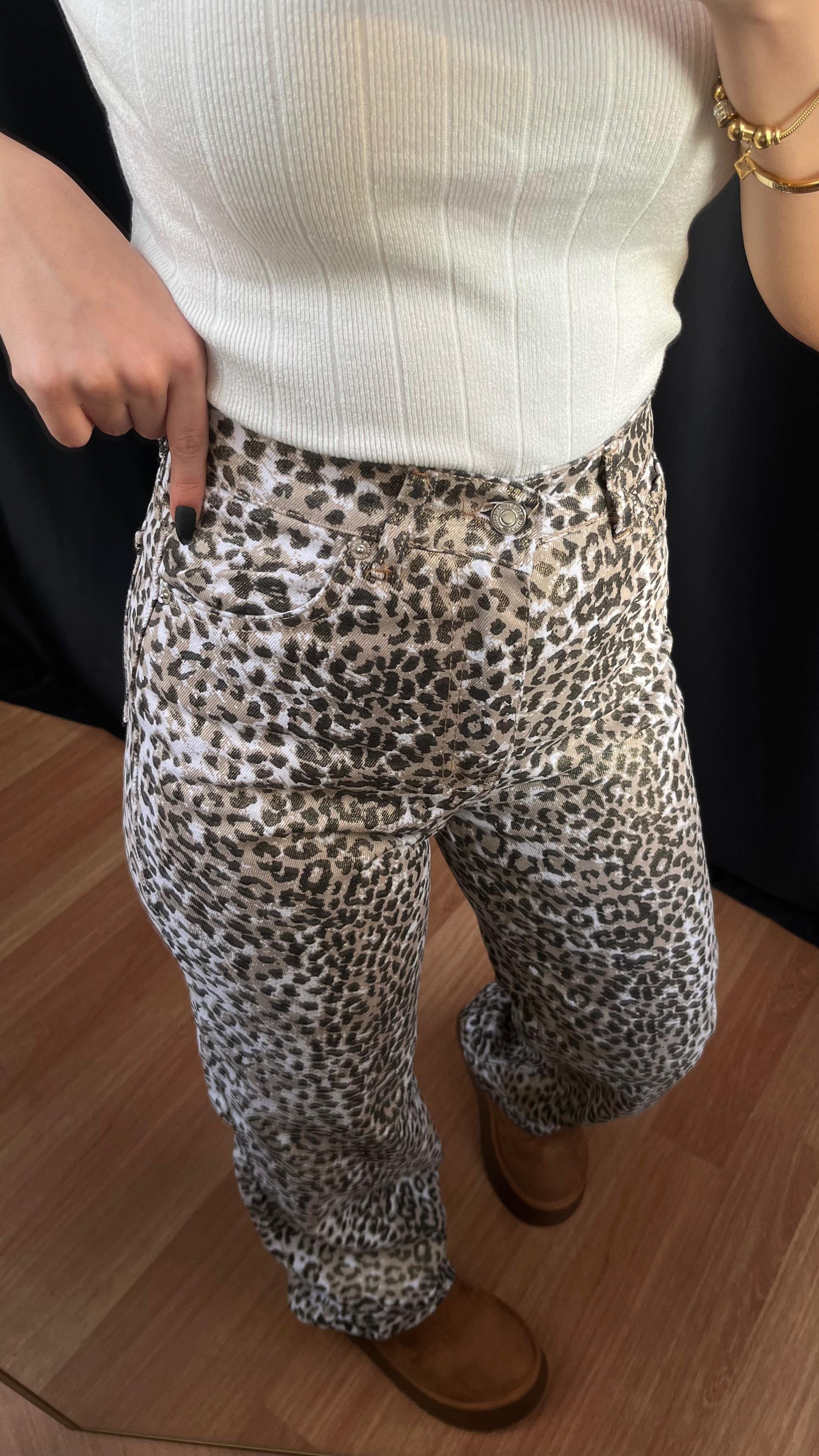 KREM LEOPAR DESENLİ PALAZZO JEAN