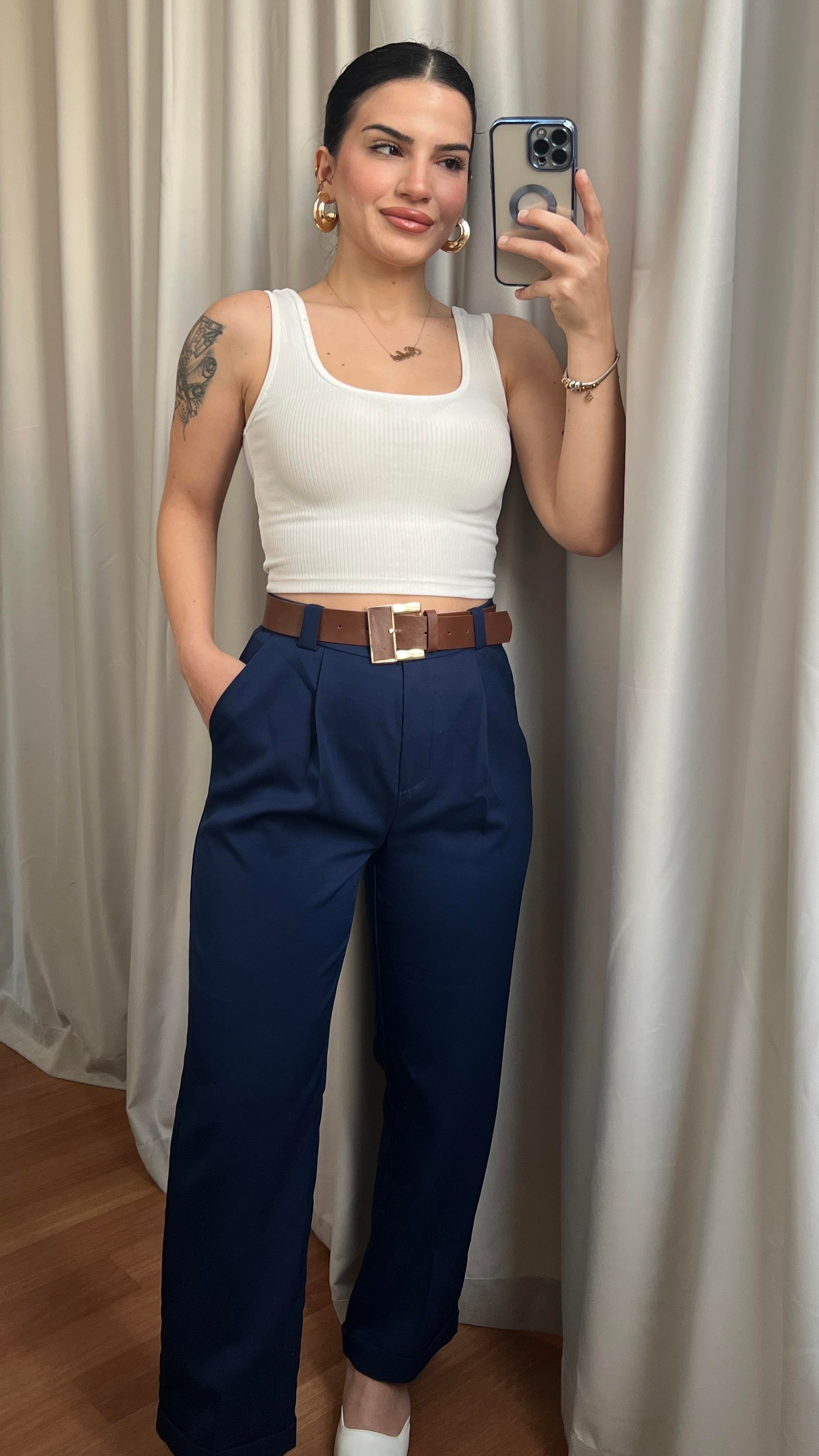 LACİVERT KEMERLİ HAVUÇ PANTOLON