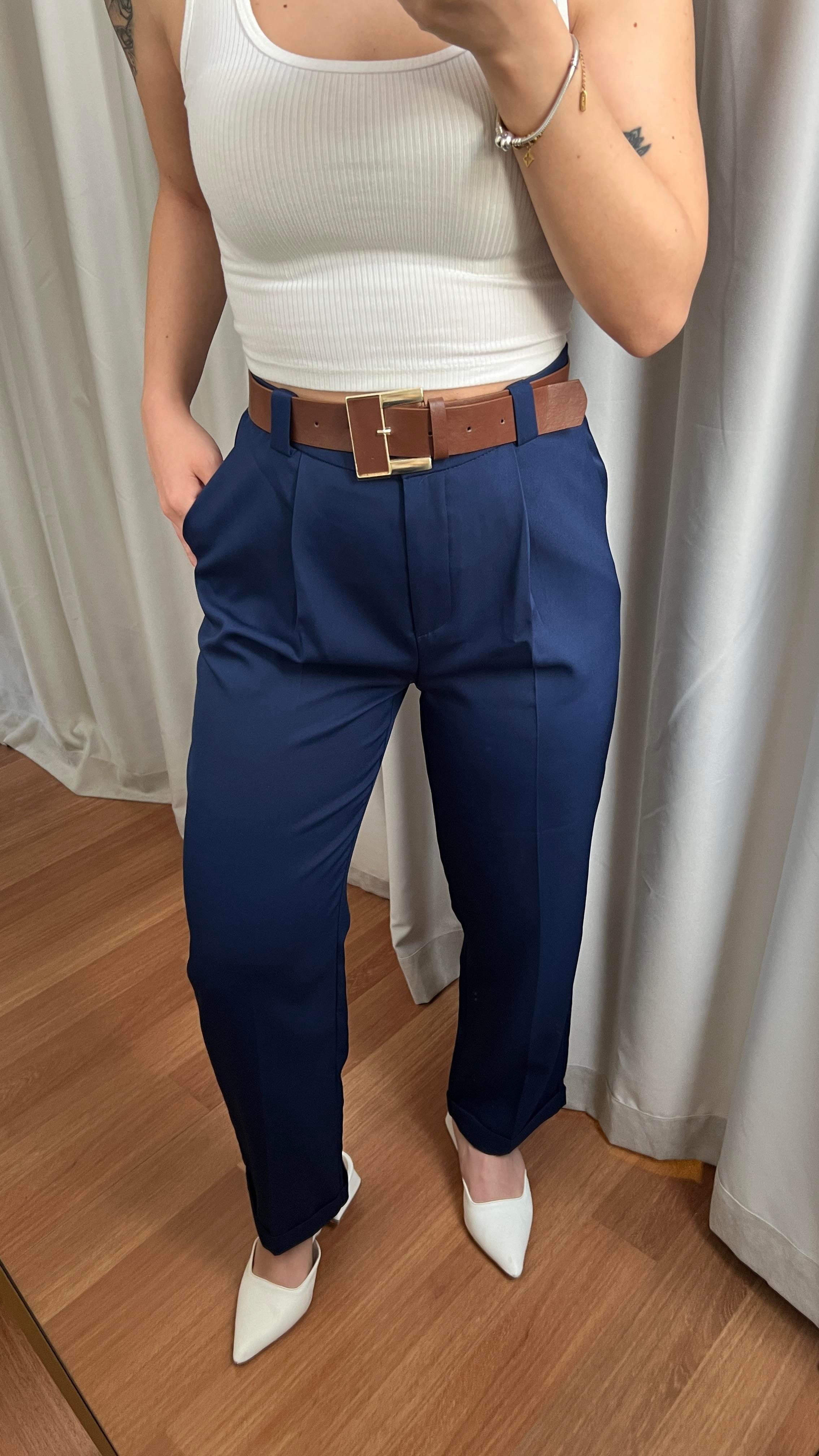 LACİVERT KEMERLİ HAVUÇ PANTOLON