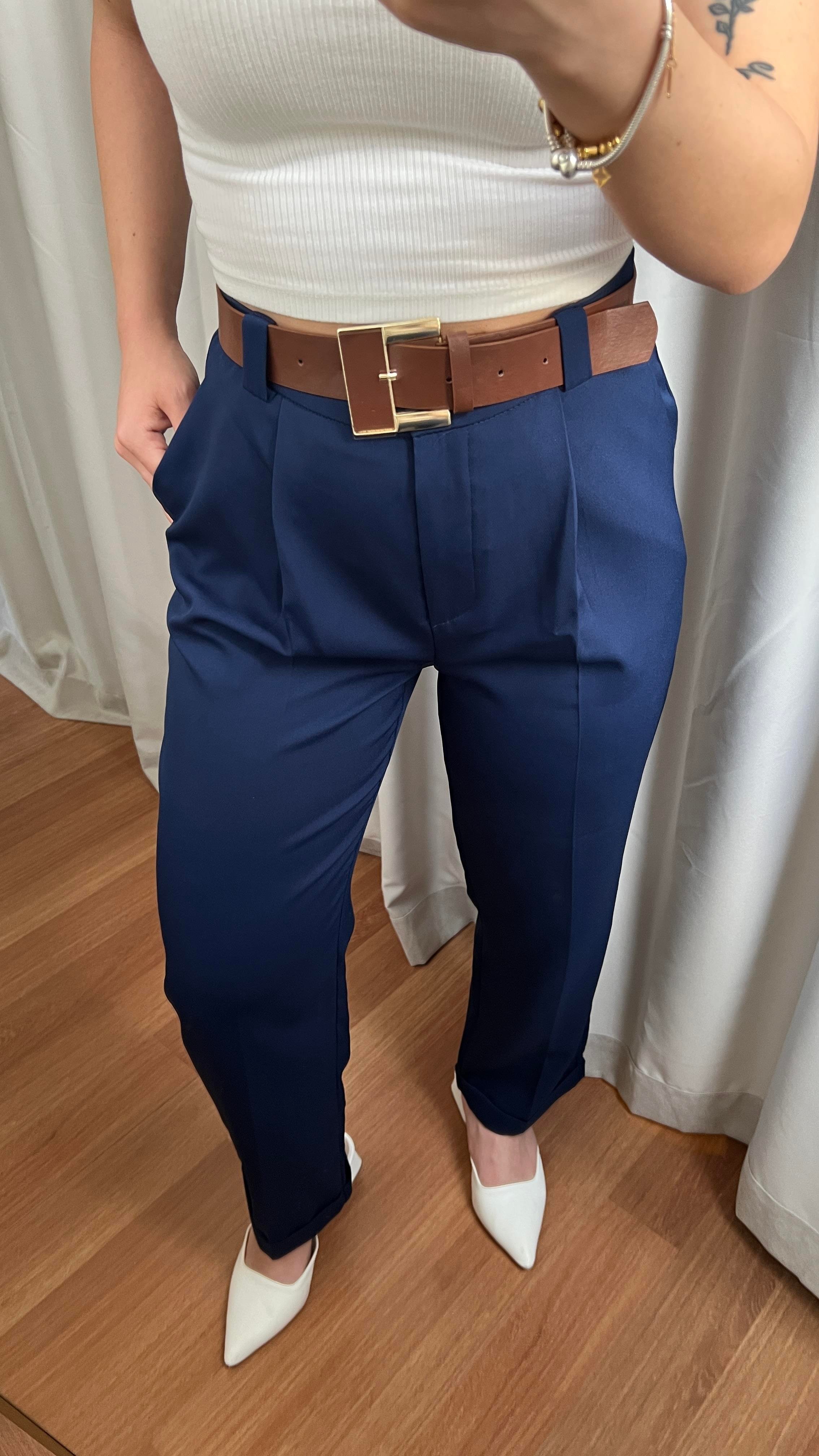LACİVERT KEMERLİ HAVUÇ PANTOLON