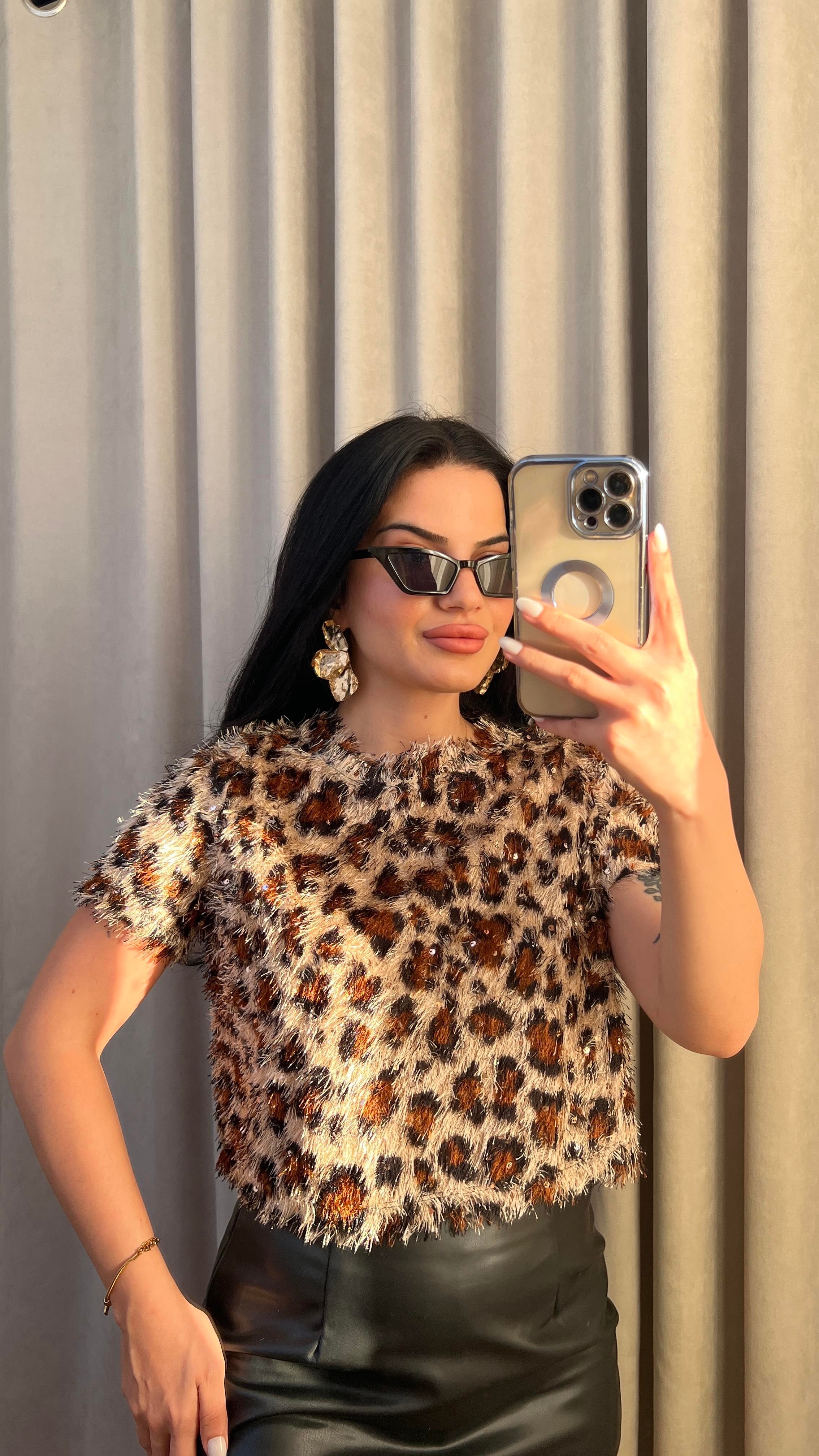 LEOPAR SAÇAK PULLU BLUZ