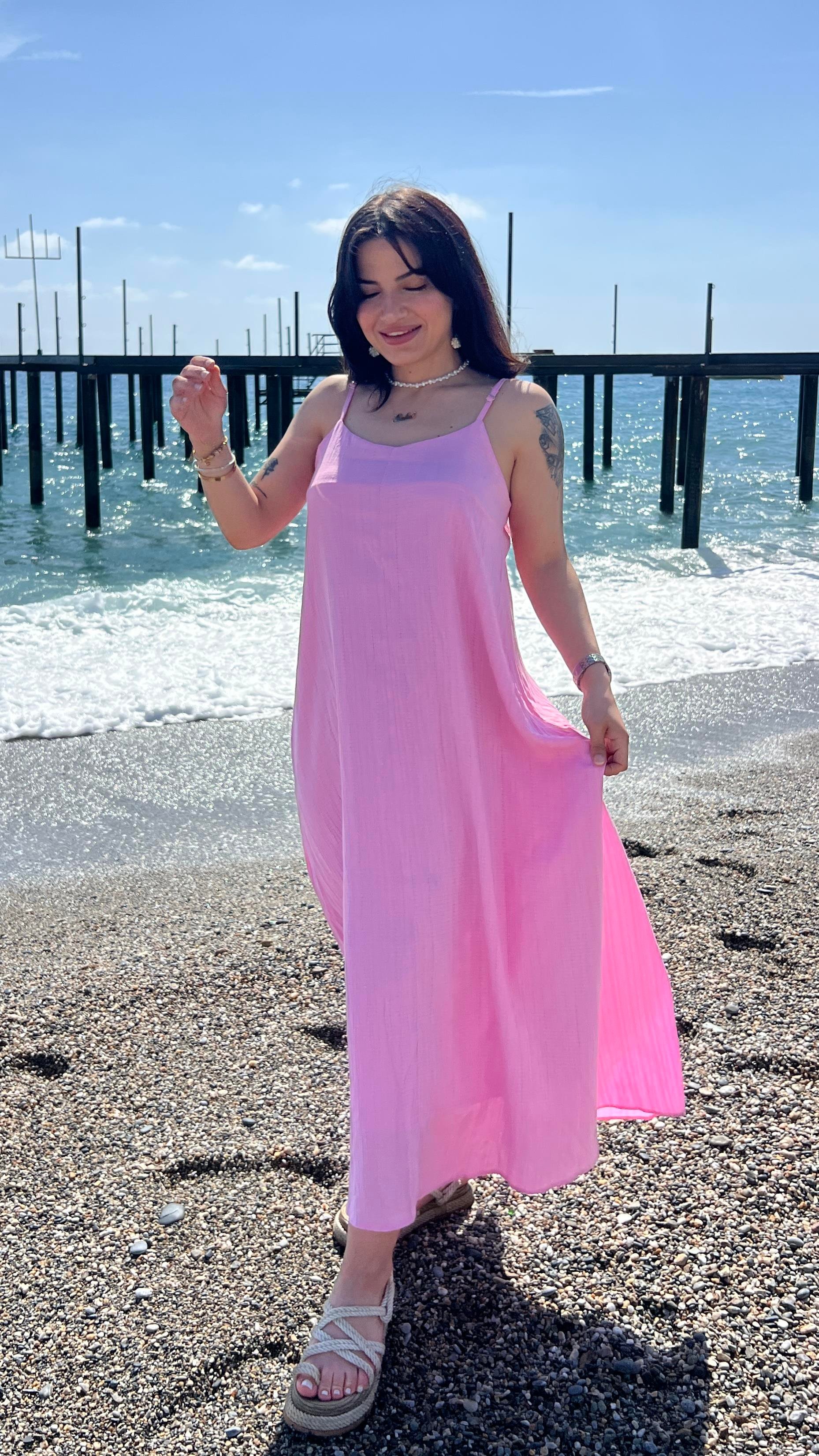 PEMBE BOL KESİM SALAŞ ELBİSE