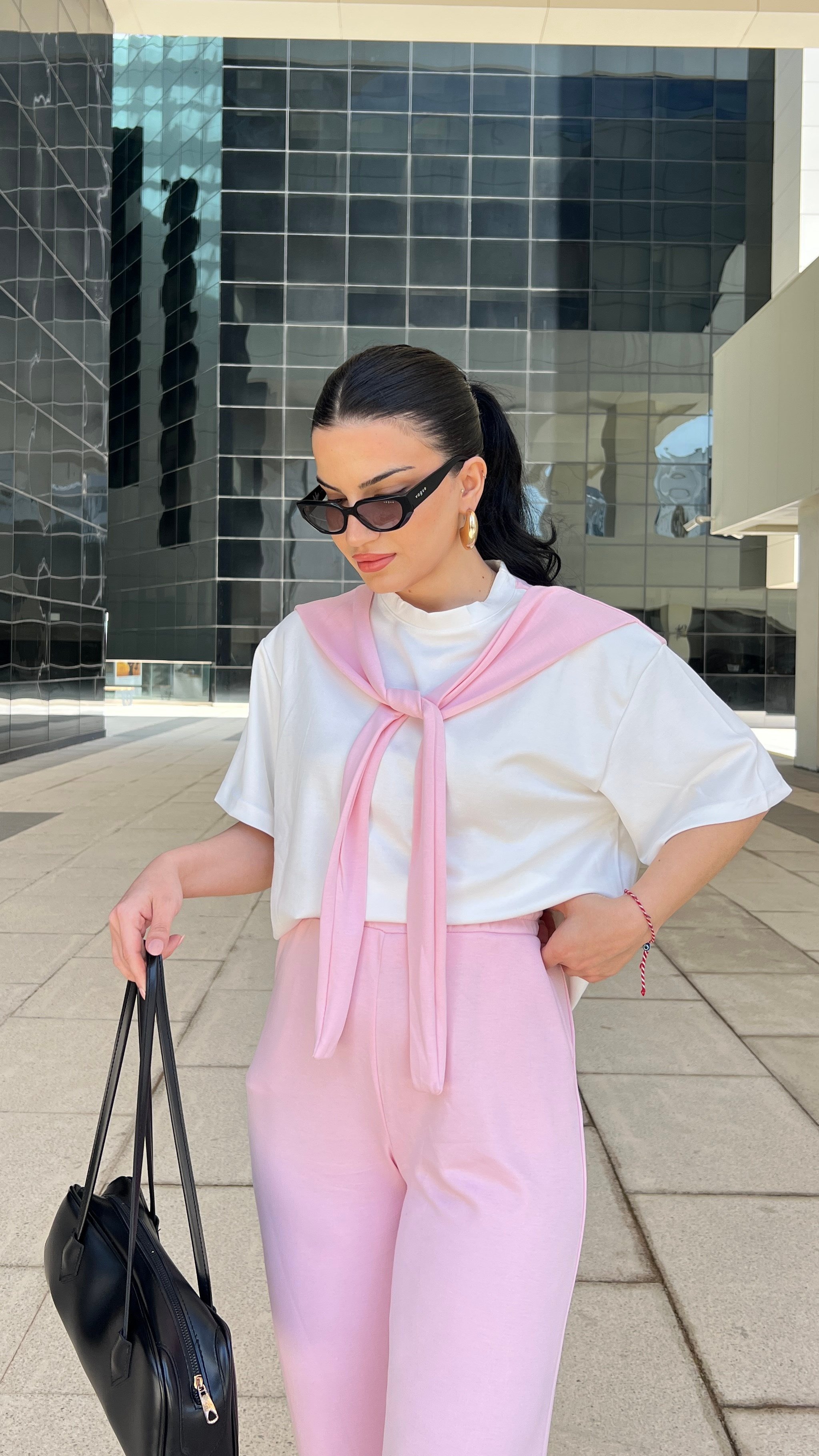 PEMBE FULAR DETAYLI PANTOLON TAKIM 