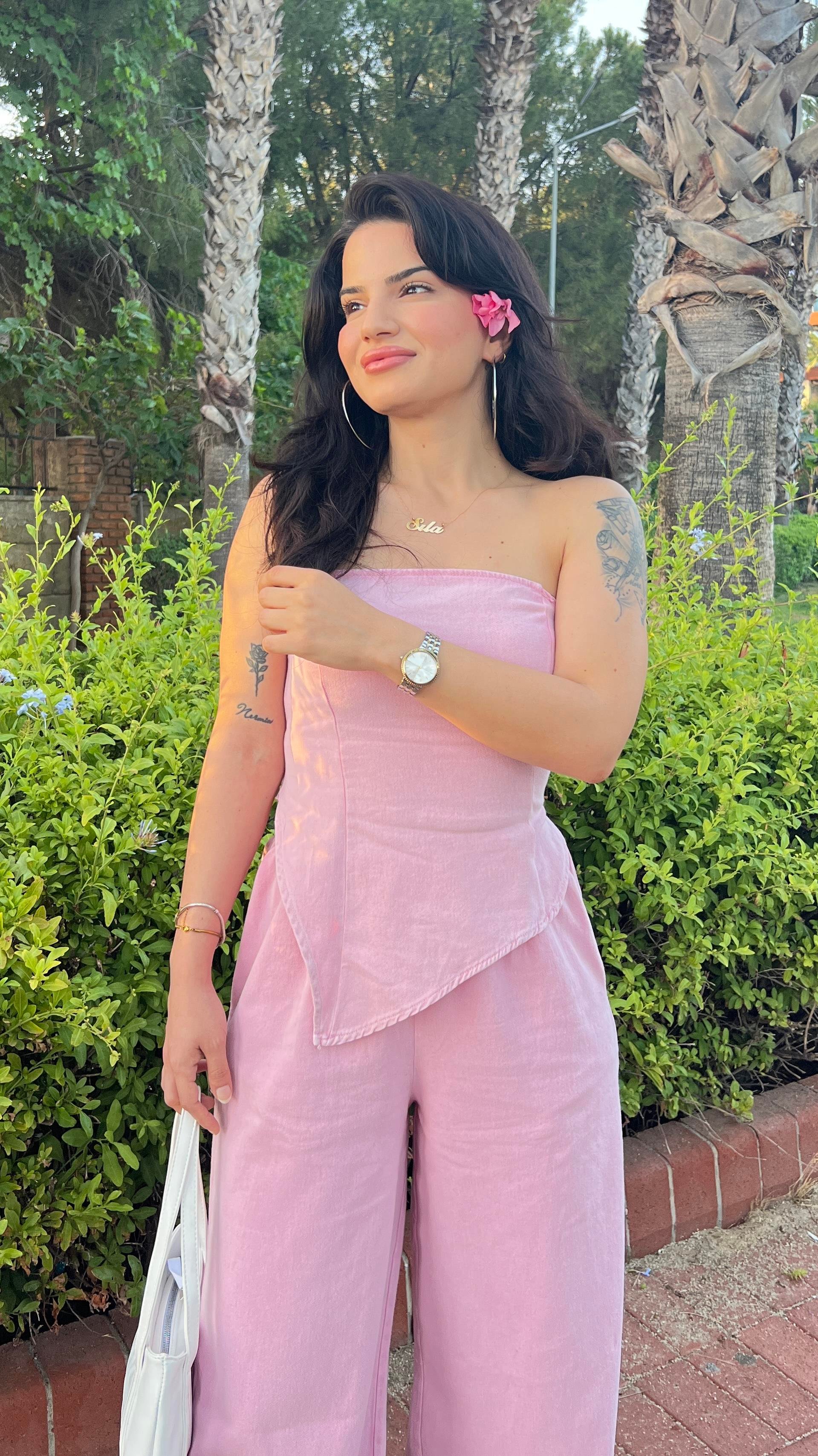 PEMBE YIKAMALI STRAPLEZ TAKIM