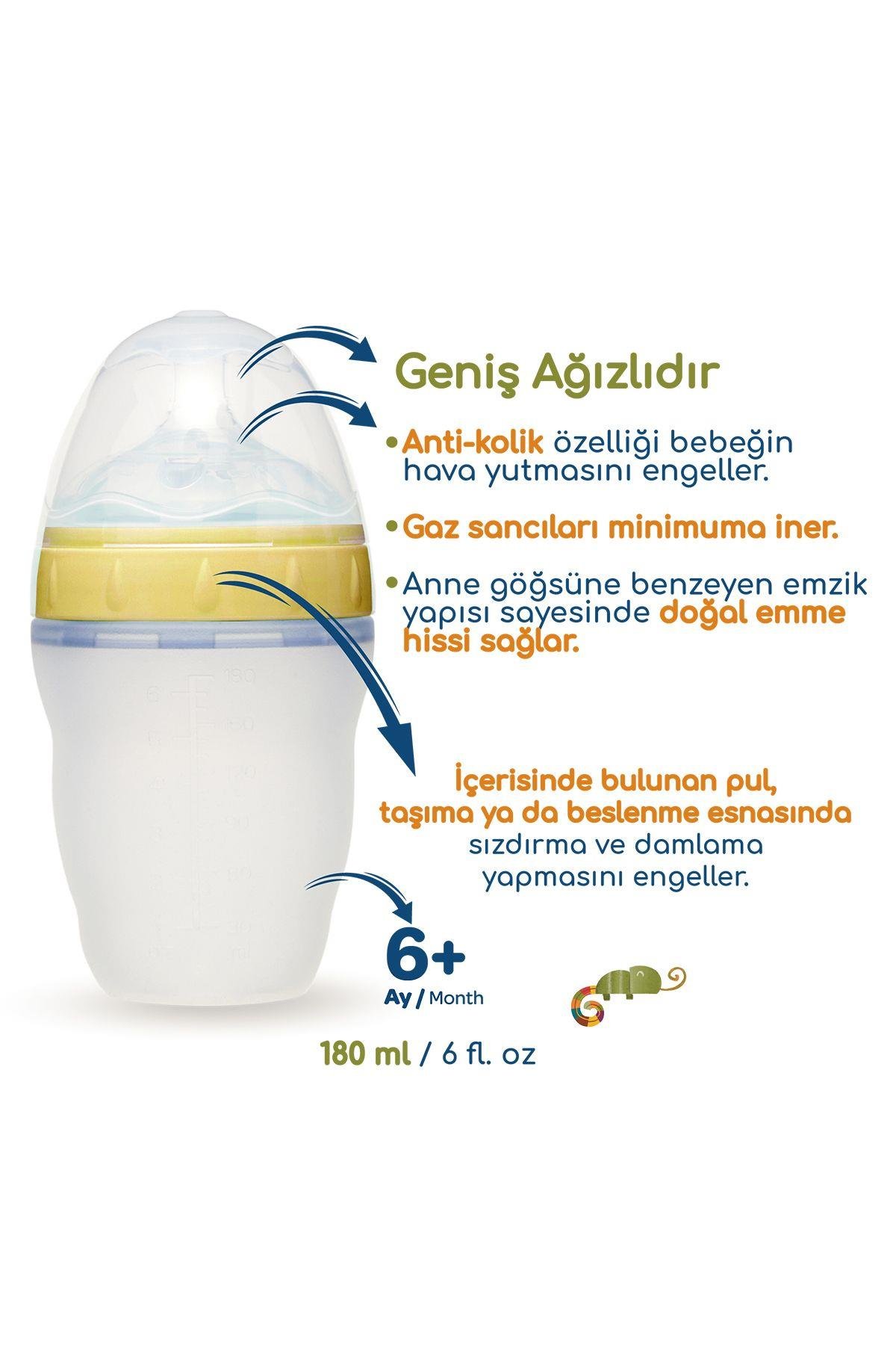 Bebedor Orta Akış Çift Antikolik Sistem Silikon Biberon 180ml 94302