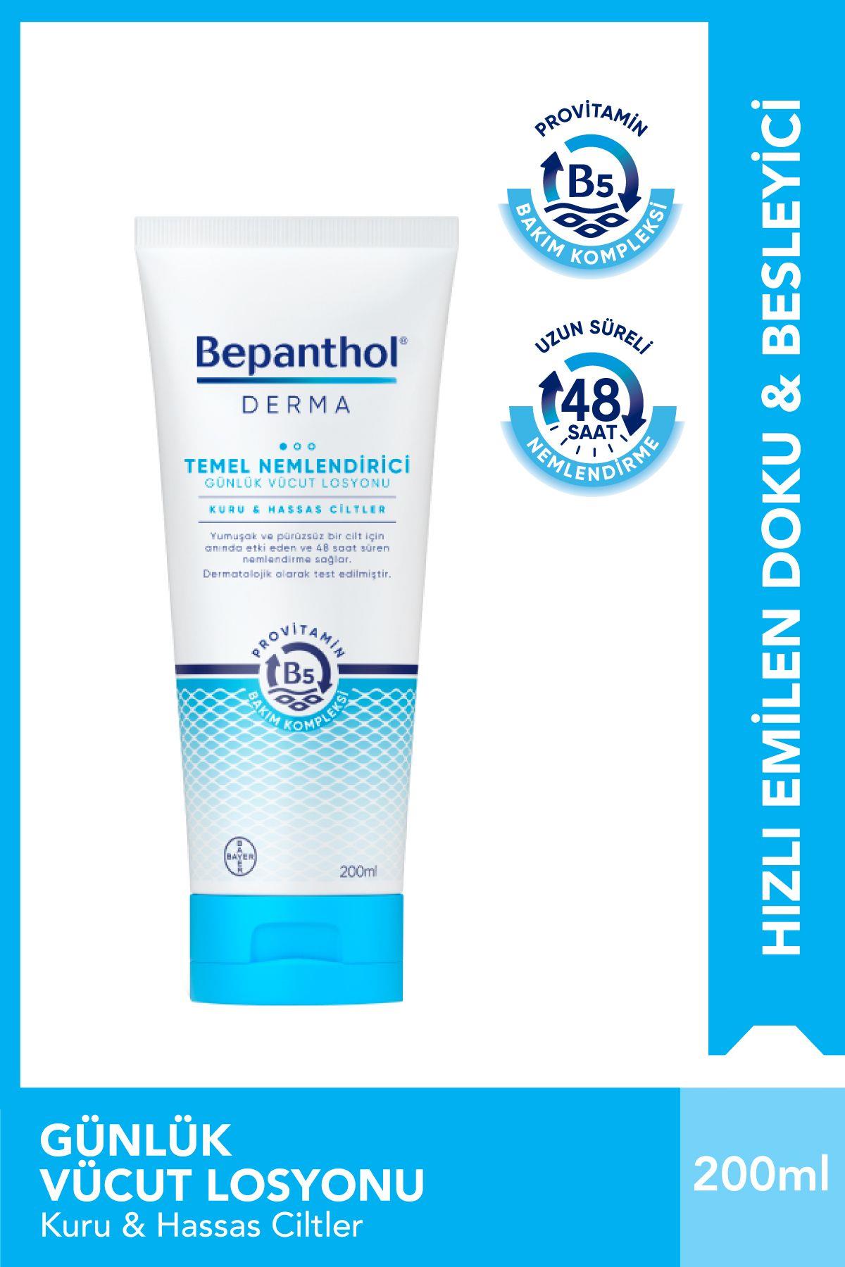 Bepanthol Derma Temel Nemlendirici Günlük Vücut Bakım Losyonu 200 ml Kuru ve Hassas Ciltler