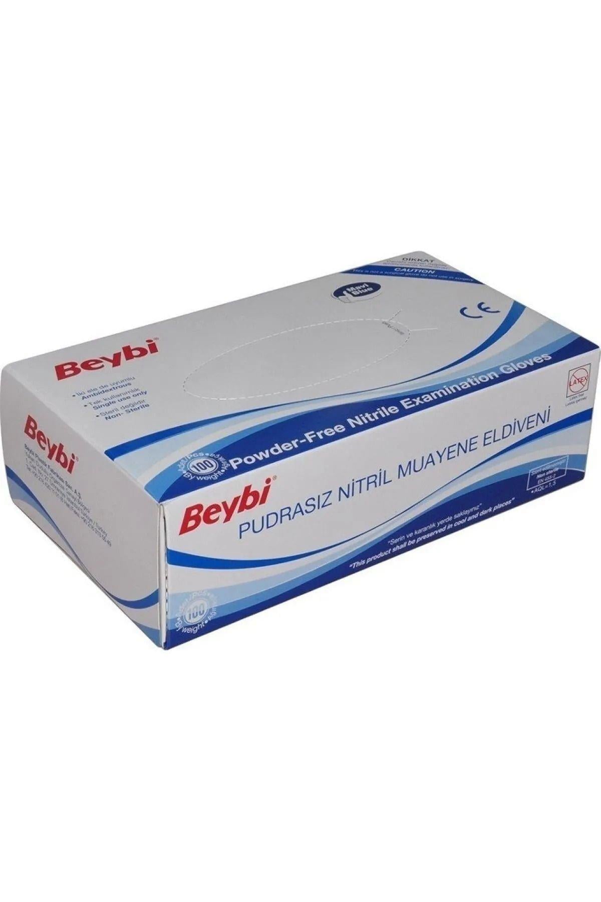 Beybi Pudrasız Nitril Mavi (L) Large Beden Muayene Eldiven 100lü Paket