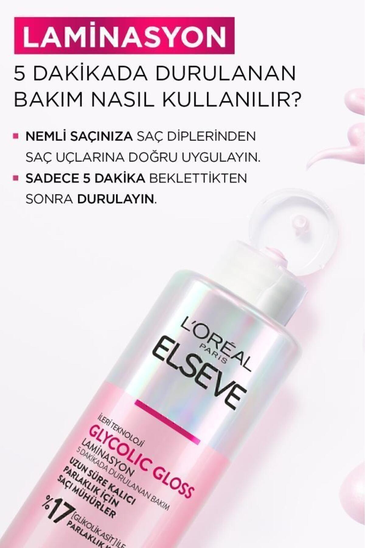 ELSEVE Glycolic Gloss Parlaklığı Saça Mühürleyen Laminasyon 5 Dakikada Durulanan Bakım 200ml