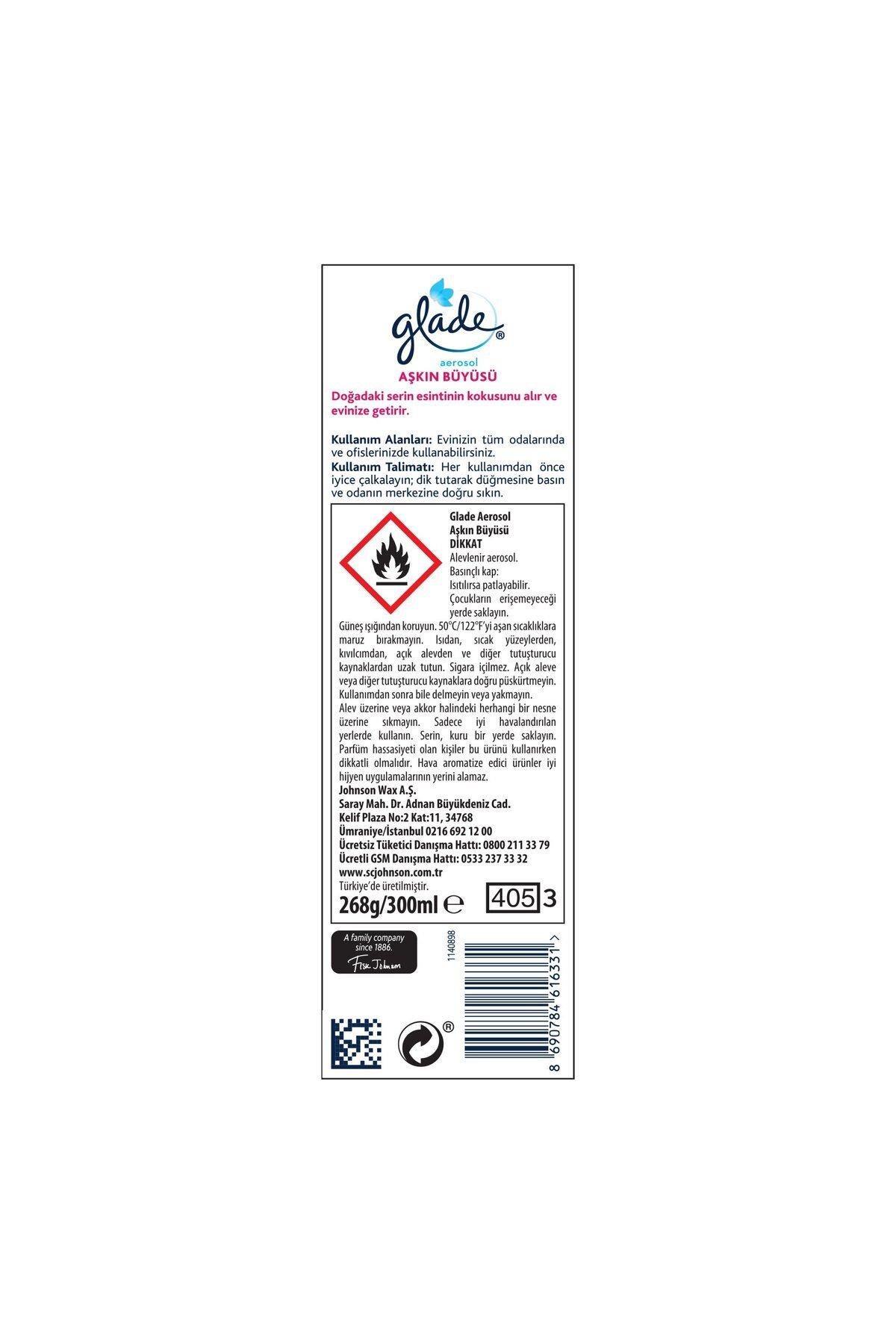 Glade Hava Tazeleyici Aerosol, Oda Kokusu, Aşkın Büyüsü, 300ml