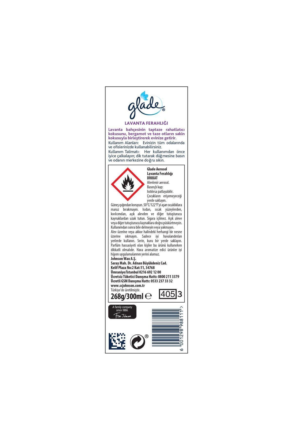 Glade Hava Tazeleyici Aerosol, Oda Kokusu, Lavanta Ferahlığı, 300ml