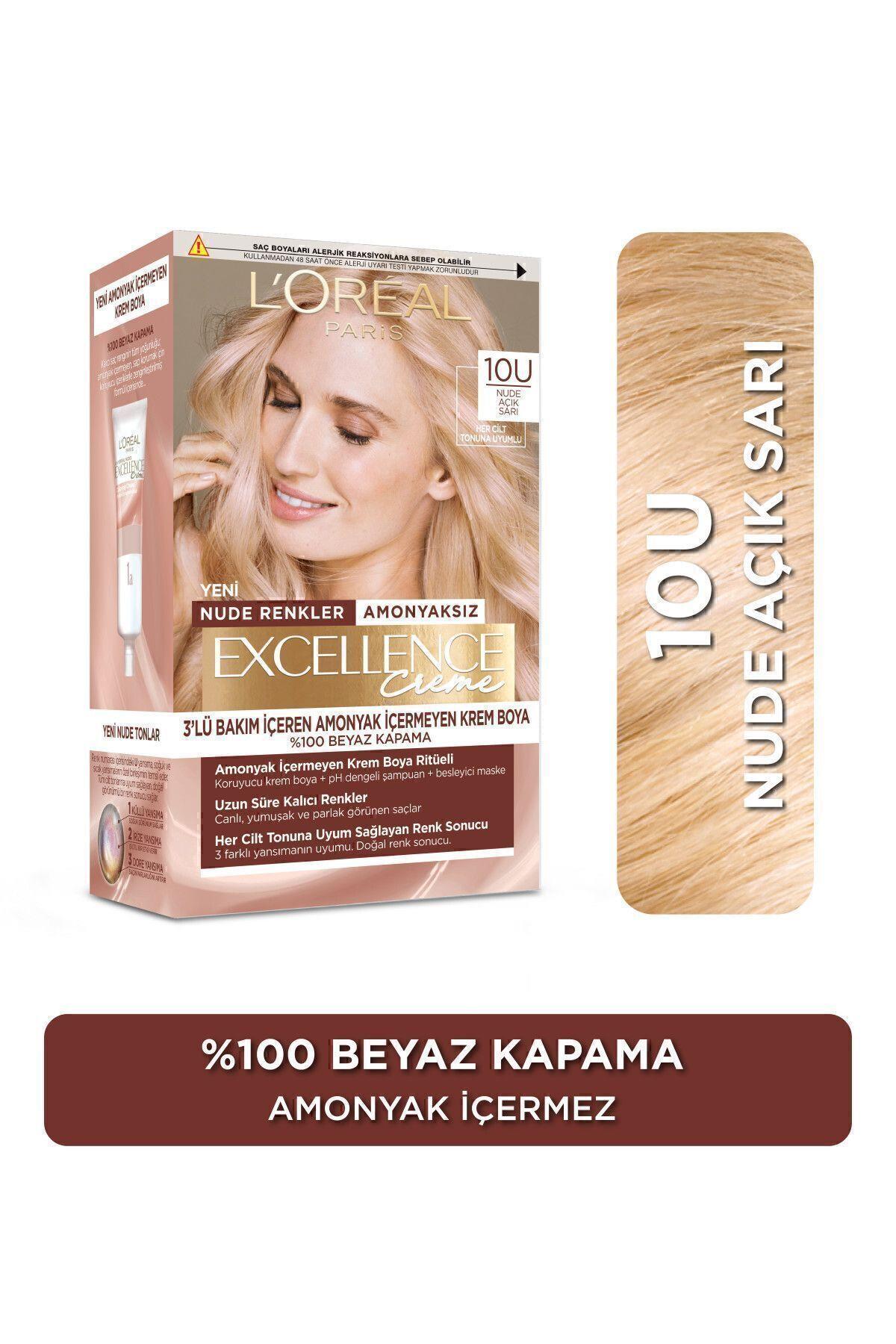 L'Oreal Paris Excellence Creme Nude Renkler Saç Boyası – 10u Nude Açık Sarı