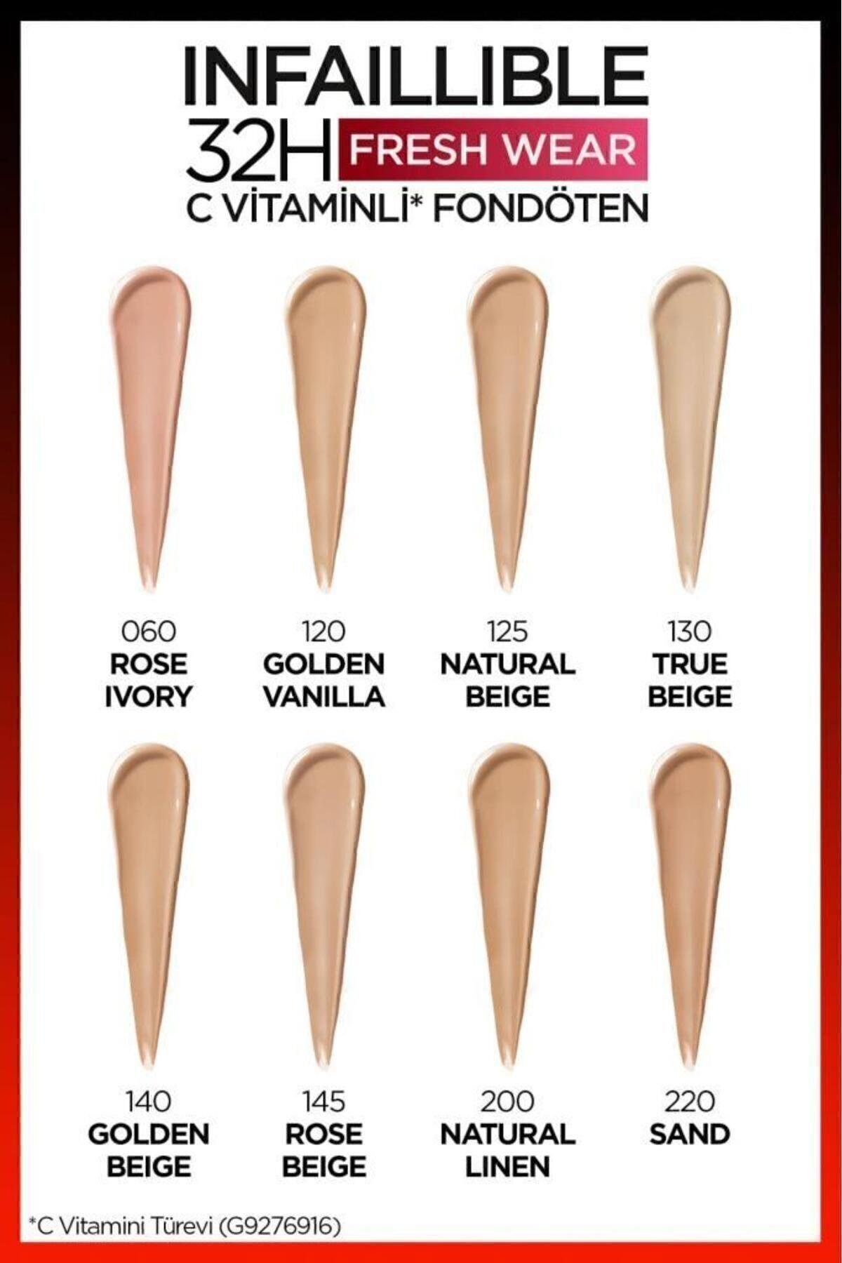 L'Oreal Paris L'Oréal Paris Infaillible 32H Fresh Wear C Vitaminli Fondöten - 120 Golden Vanilla