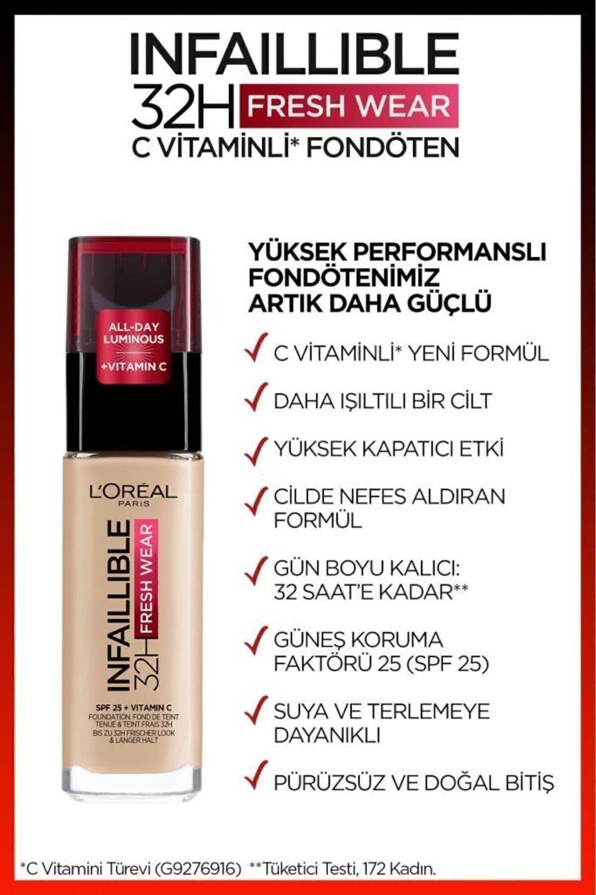 L'Oreal Paris L'Oréal Paris Infaillible 32H Fresh Wear C Vitaminli Fondöten - 120 Golden Vanilla