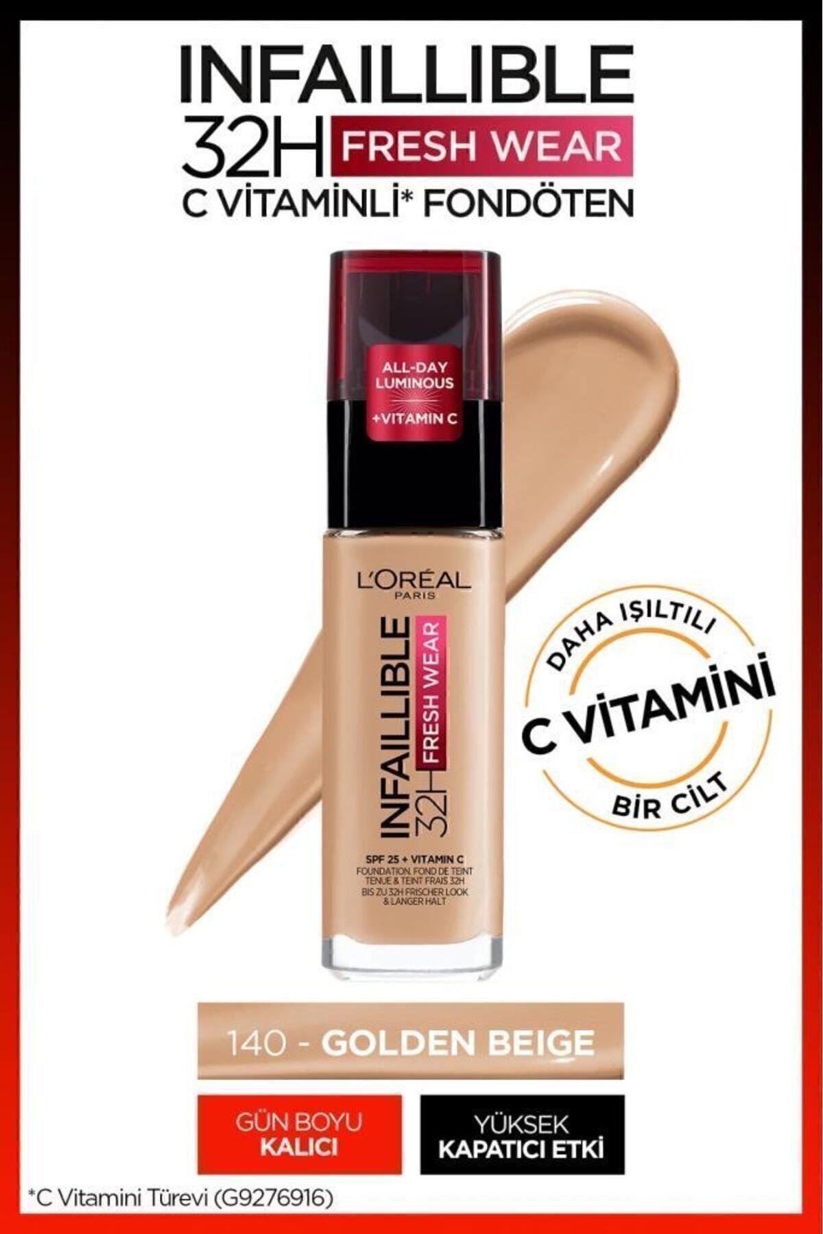 L'Oreal Paris L'Oréal Paris Infaillible 32H Fresh Wear C Vitaminli Fondöten - 140 Golden Beige