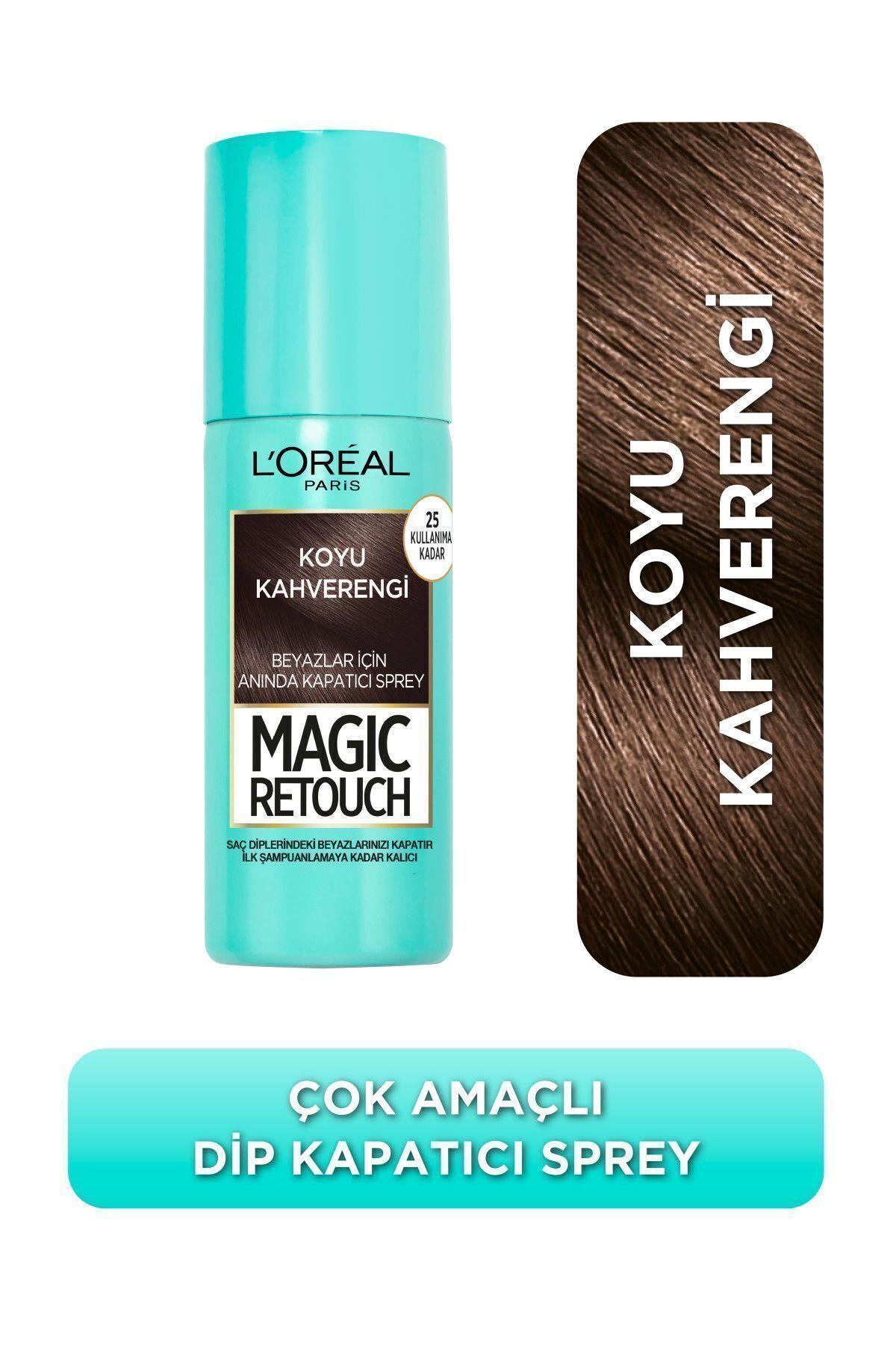 L'Oreal Paris Magic Retouch Beyaz Saçlar İçin Kapatıcı Koyu Kahverengi Saç Spreyi 75 Ml