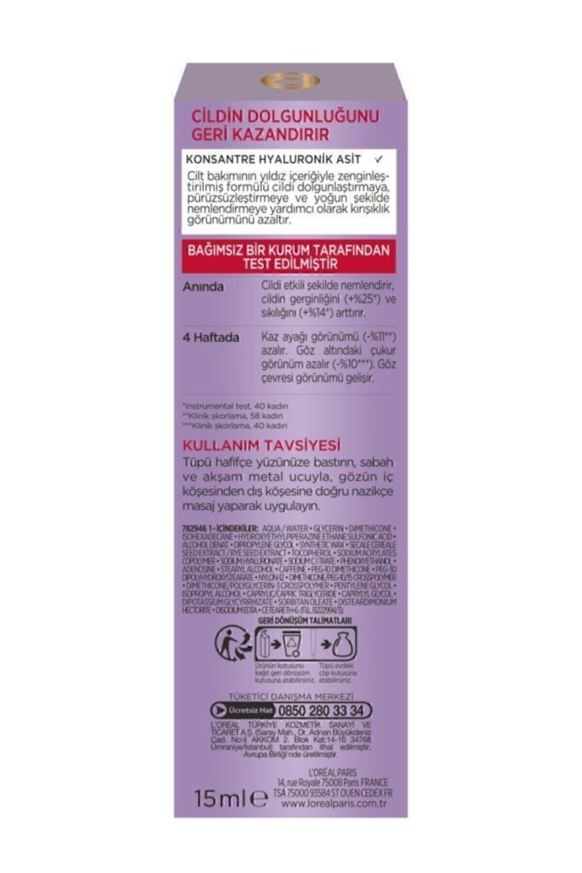 L'Oreal Paris Revitalift Filler Dolgunlaştırıcı Yaşlanma Karşıtı Göz Bakım Kremi 15ml -Hyaluronik Asit