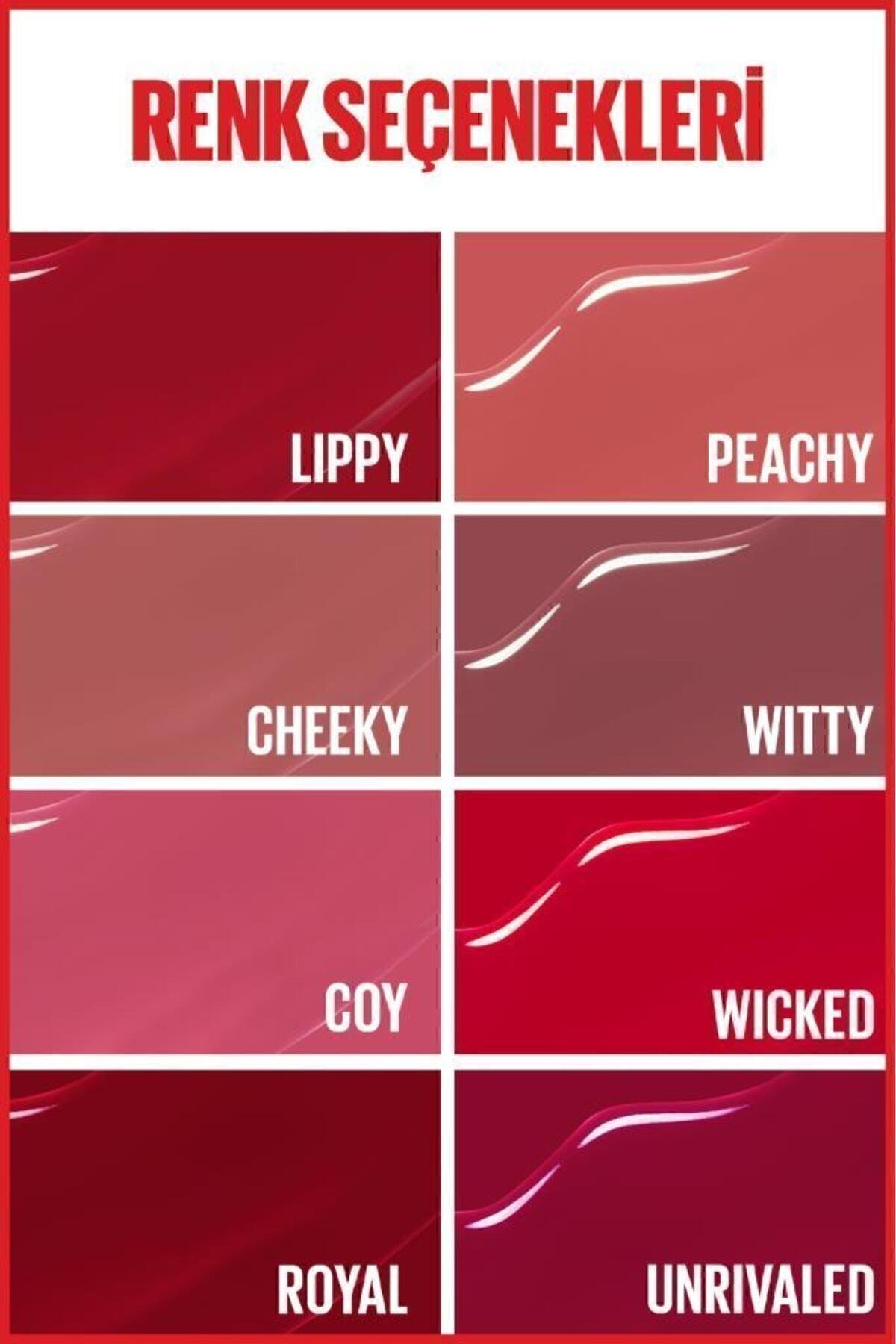 Maybelline New York Super Stay Vinyl Ink Uzun Süre Kalıcı Kırmızı Tonlu Likit Parlak Ruj 10 Lippy