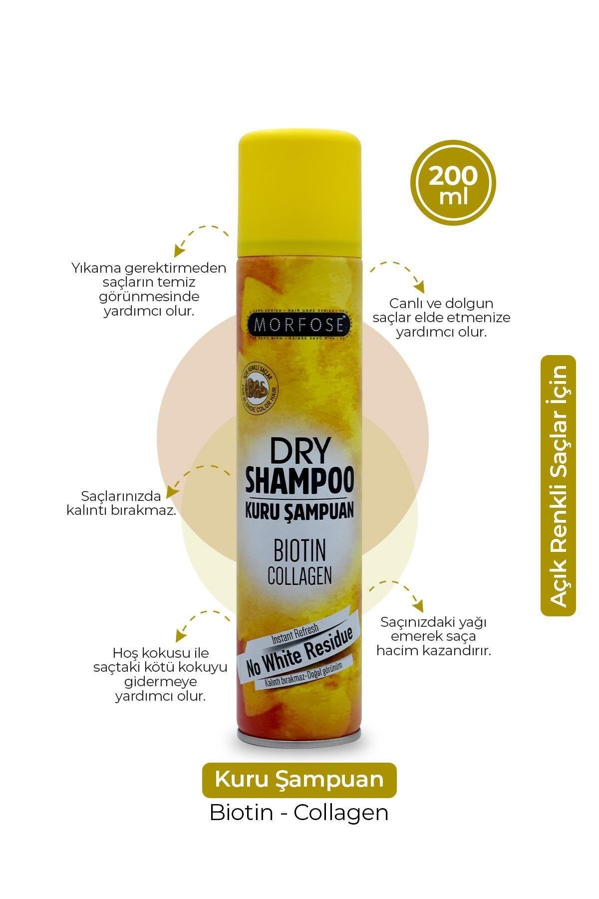 Morfose Kuru Şampuan Açık Renkli Saçlar Için Biotin+collagen Içerikli Kalıntı Bırakmaz