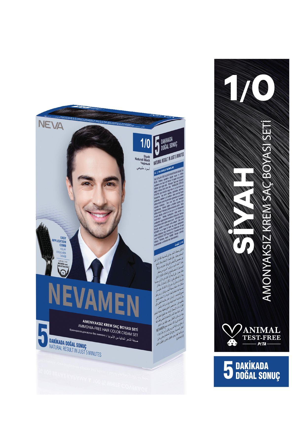 Neva Color Siyah Men Amonyaksız Krem Saç Boyası Seti 1/0
