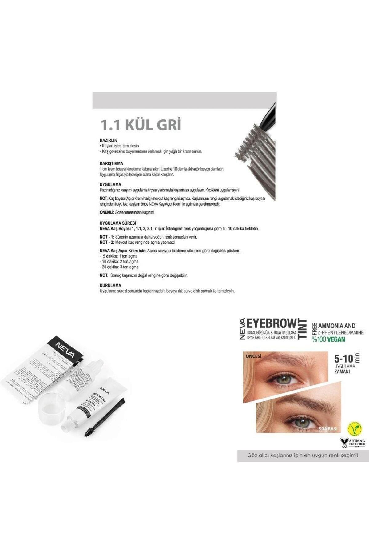 Neva Eyebrow Tint Vegan Kaş Boyası Seti 1.1 Kül Gri