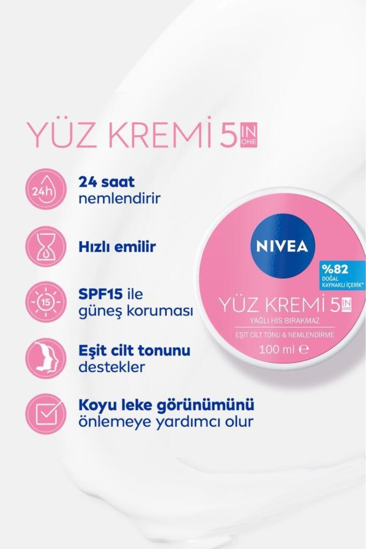 NIVEA 5i1 Arada Cilt Tonu Eşitleyici Yüz Bakım Kremi, Spf 15, 24 Saat Nemlendirici, Leke Oluşumu Önleyici