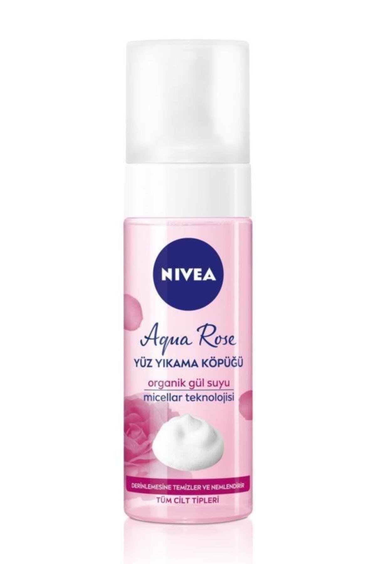 NIVEA Aqua Rose Organik Gül Suyu İçeren Yüz Yıkama Köpüğü 150ml, Nemlendirici, Yüz Temizleyici, Micellar