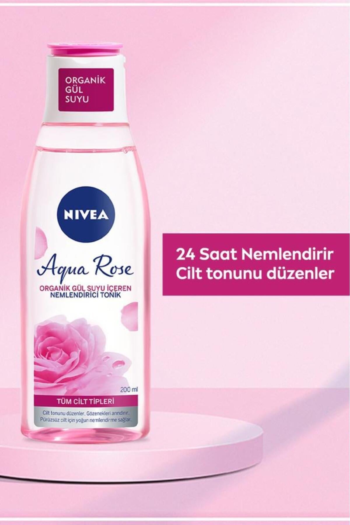 NIVEA Aqua Rose Organik Gül Suyu İçeren Nemlendirici Tonik 200ml, Nemlendirici, Gözenek Arındırıcı