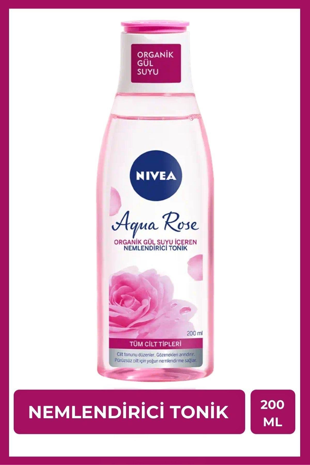 NIVEA Aqua Rose Organik Gül Suyu İçeren Nemlendirici Tonik 200ml, Nemlendirici, Gözenek Arındırıcı