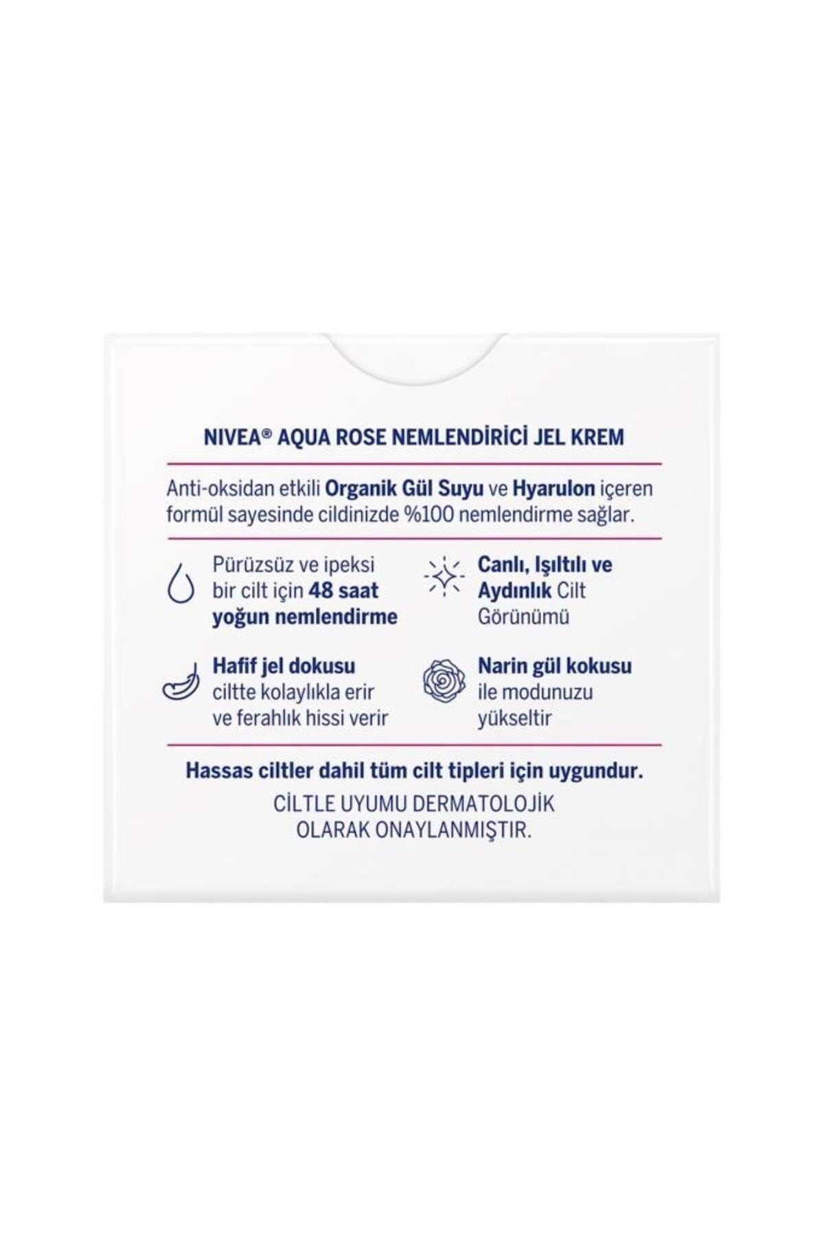 NIVEA Aqua Rose Organik Gül Suyu Nemlendirici Jel Krem 50ml, 48 Saat Yoğun Nemlendirici, Aydınlık Cilt