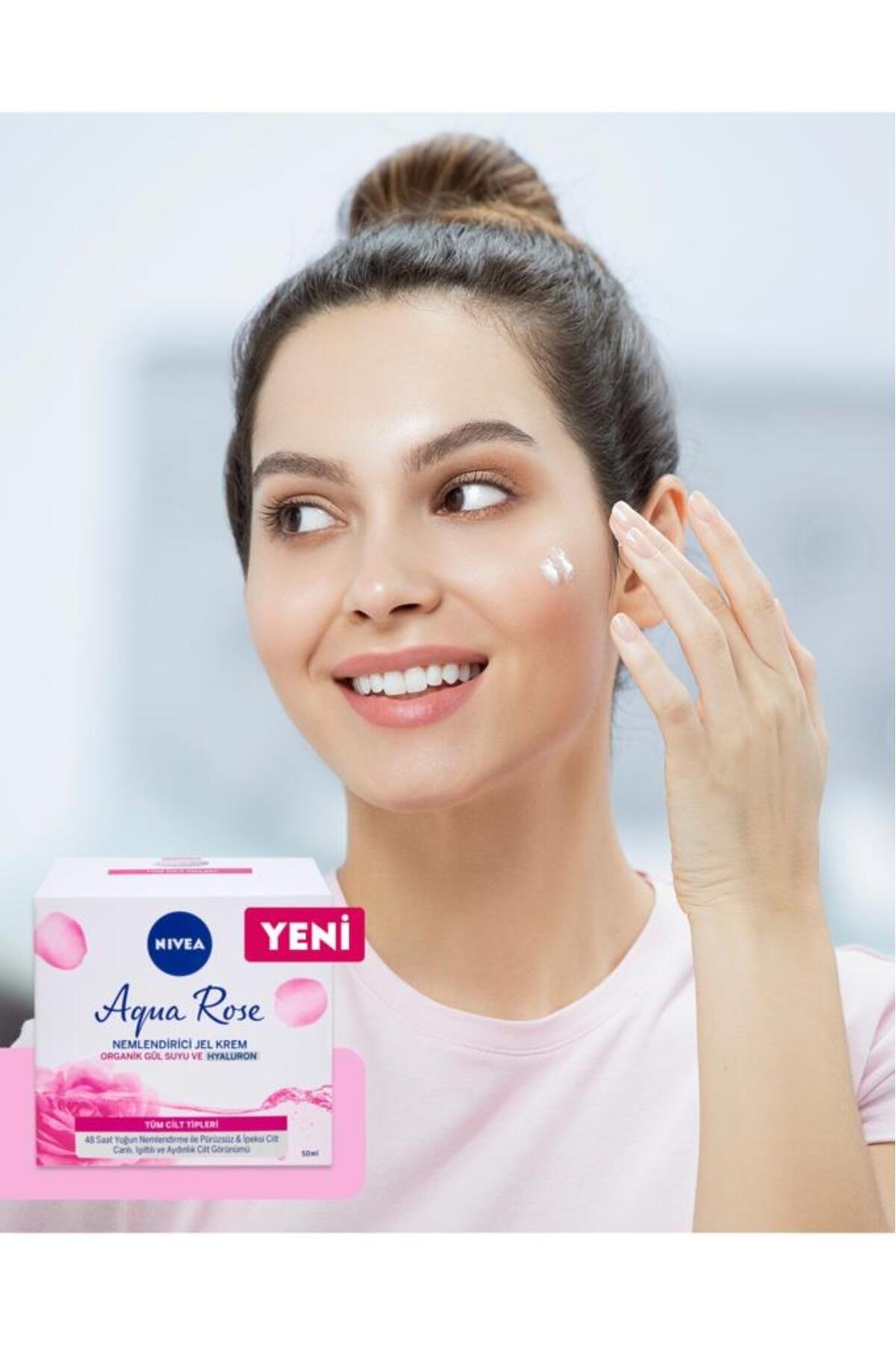 NIVEA Aqua Rose Organik Gül Suyu Nemlendirici Jel Krem 50ml, 48 Saat Yoğun Nemlendirici, Aydınlık Cilt