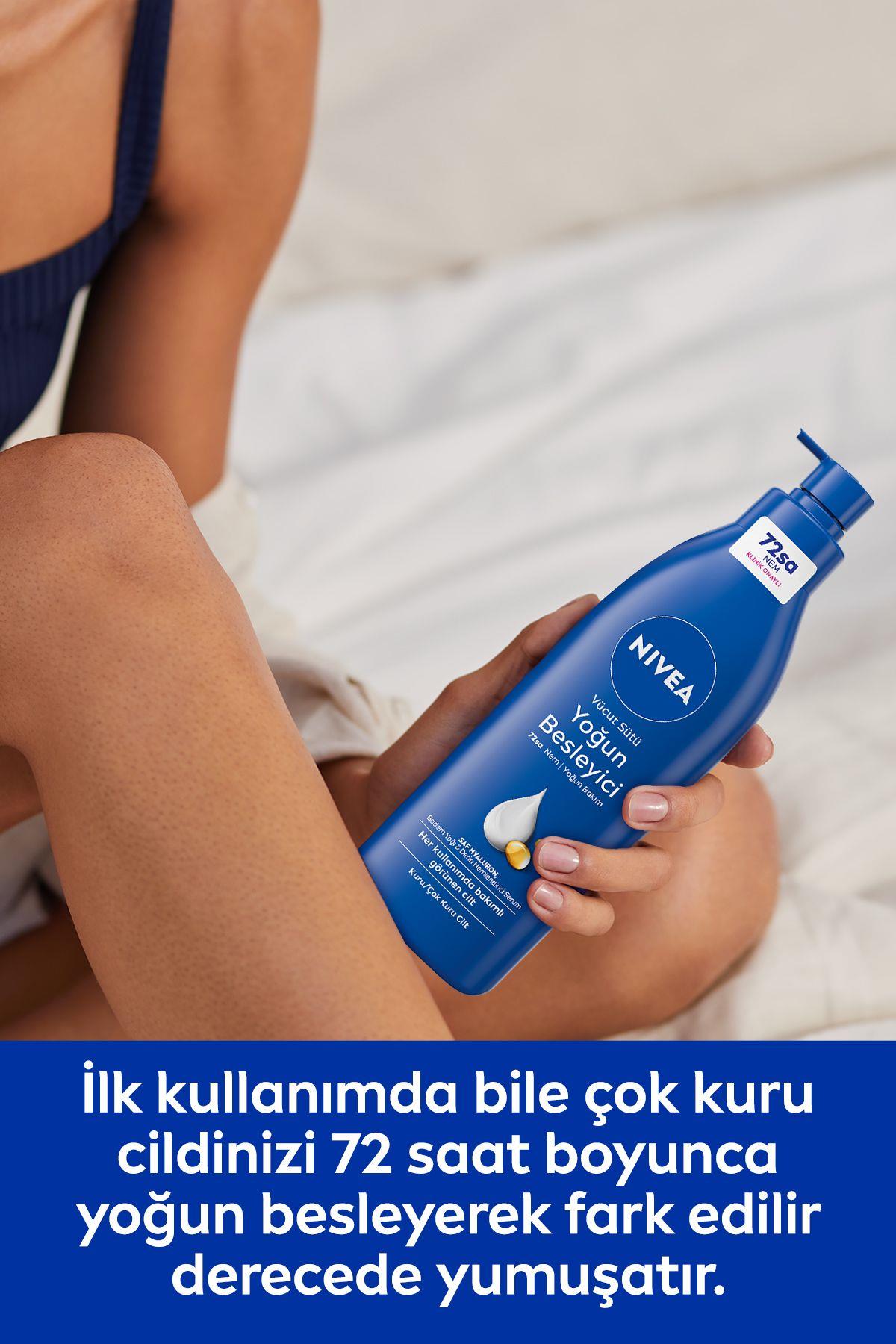 NIVEA Besleyici Vücut Sütü 400ml, Kuru Ve Çok Kuru Ciltler, 72 Saat Nemlendirici, E Vitamini, Badem Yağı
