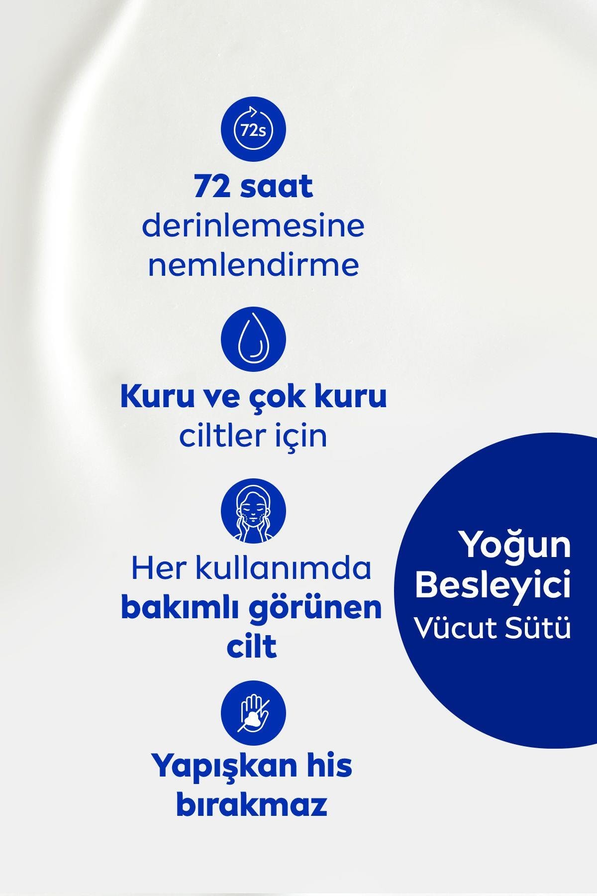NIVEA Besleyici Vücut Sütü 400ml, Kuru Ve Çok Kuru Ciltler, 72 Saat Nemlendirici, E Vitamini, Badem Yağı