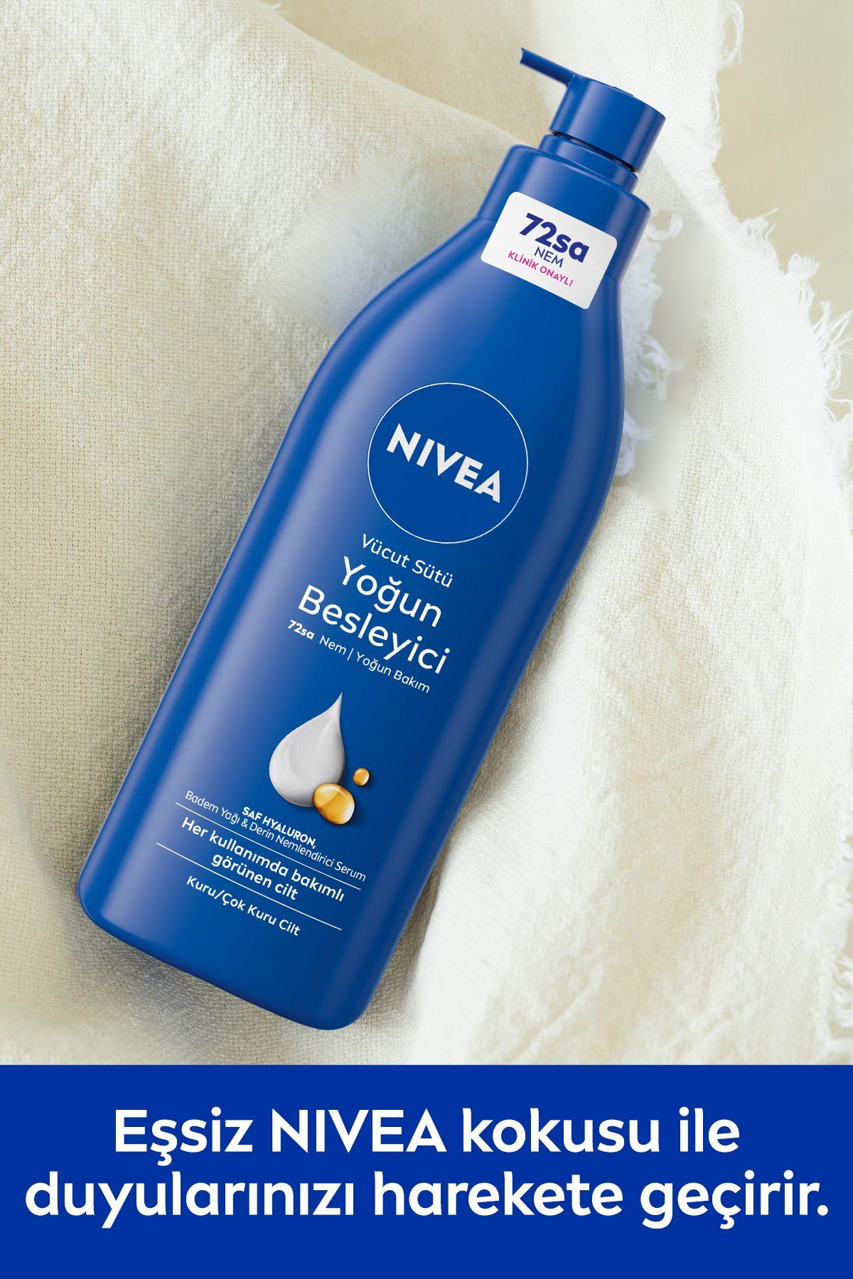 NIVEA Besleyici Vücut Sütü 400ml, Kuru Ve Çok Kuru Ciltler, 72 Saat Nemlendirici, E Vitamini, Badem Yağı