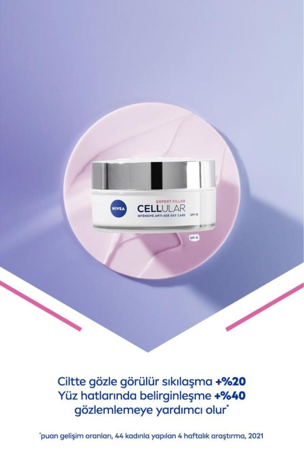 NIVEA Cellular Expert Filler Yoğun Yaşlanma Karşıtı Gündüz Bakım Yüz Kremi 50ml, Spf15, Hyaluronik Asit