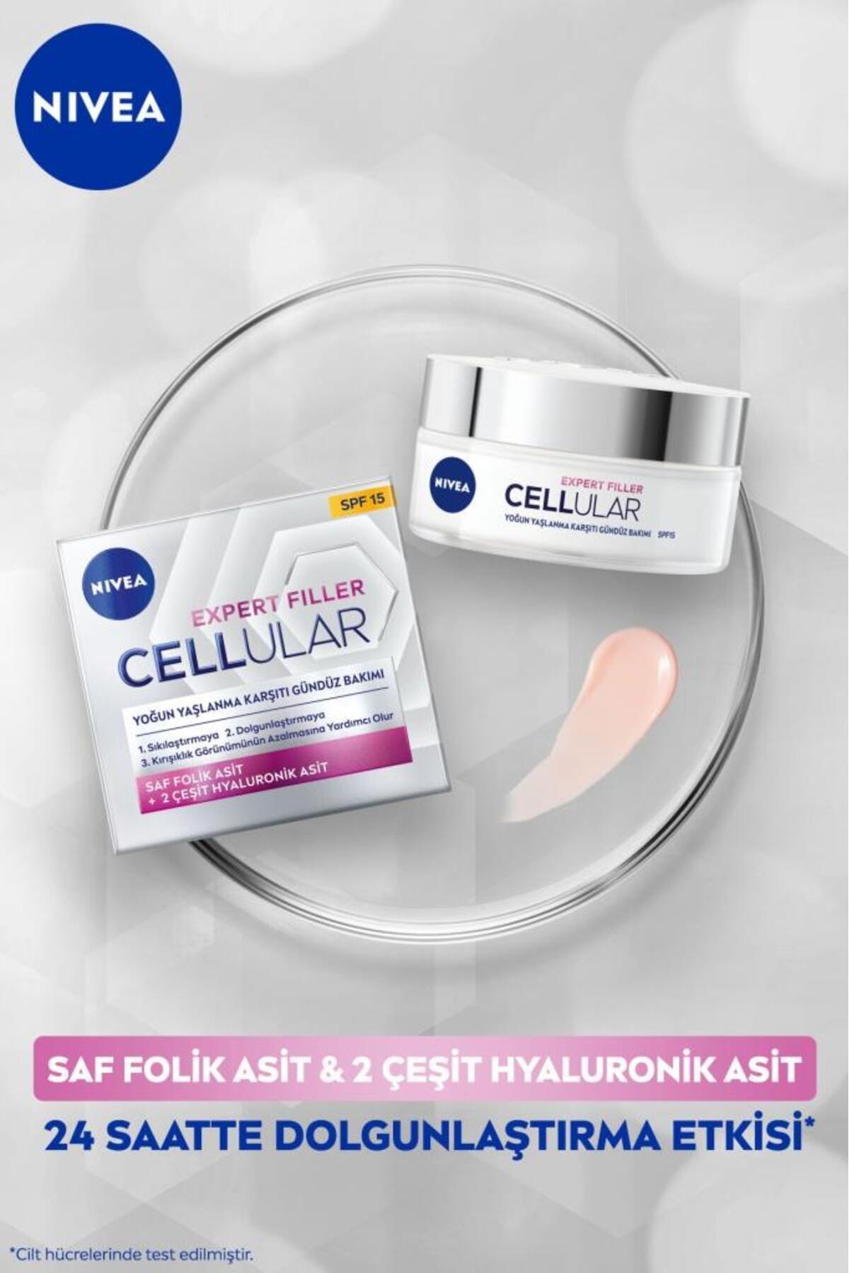 NIVEA Cellular Expert Filler Yoğun Yaşlanma Karşıtı Gündüz Bakım Yüz Kremi 50ml, Spf15, Hyaluronik Asit