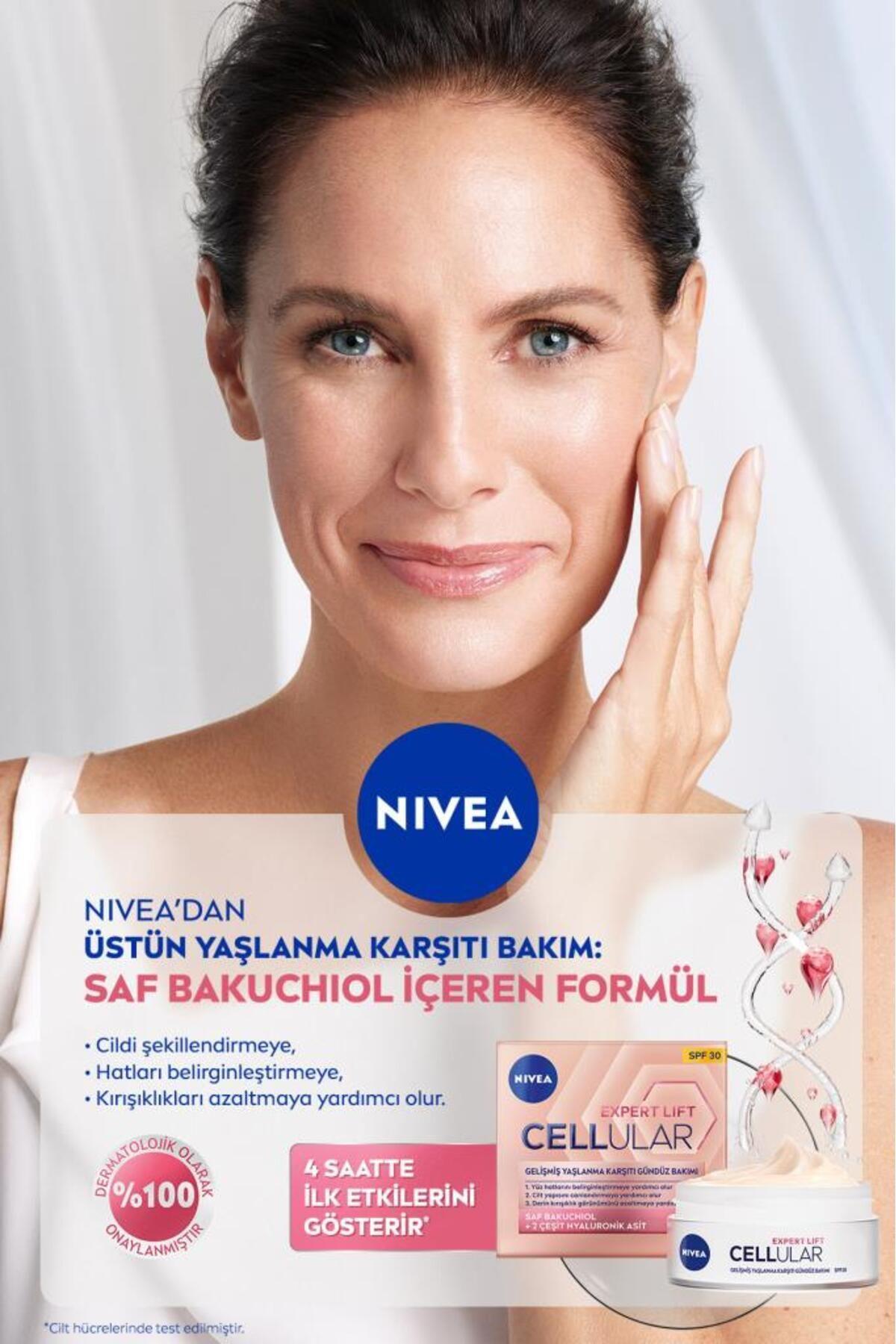 NIVEA Cellular Expert Lift Yaşlanma Karşıtı Gündüz Yüz Bakım Kremi 50ml, Spf30, Bakuchiol, Hyaluronik Asit
