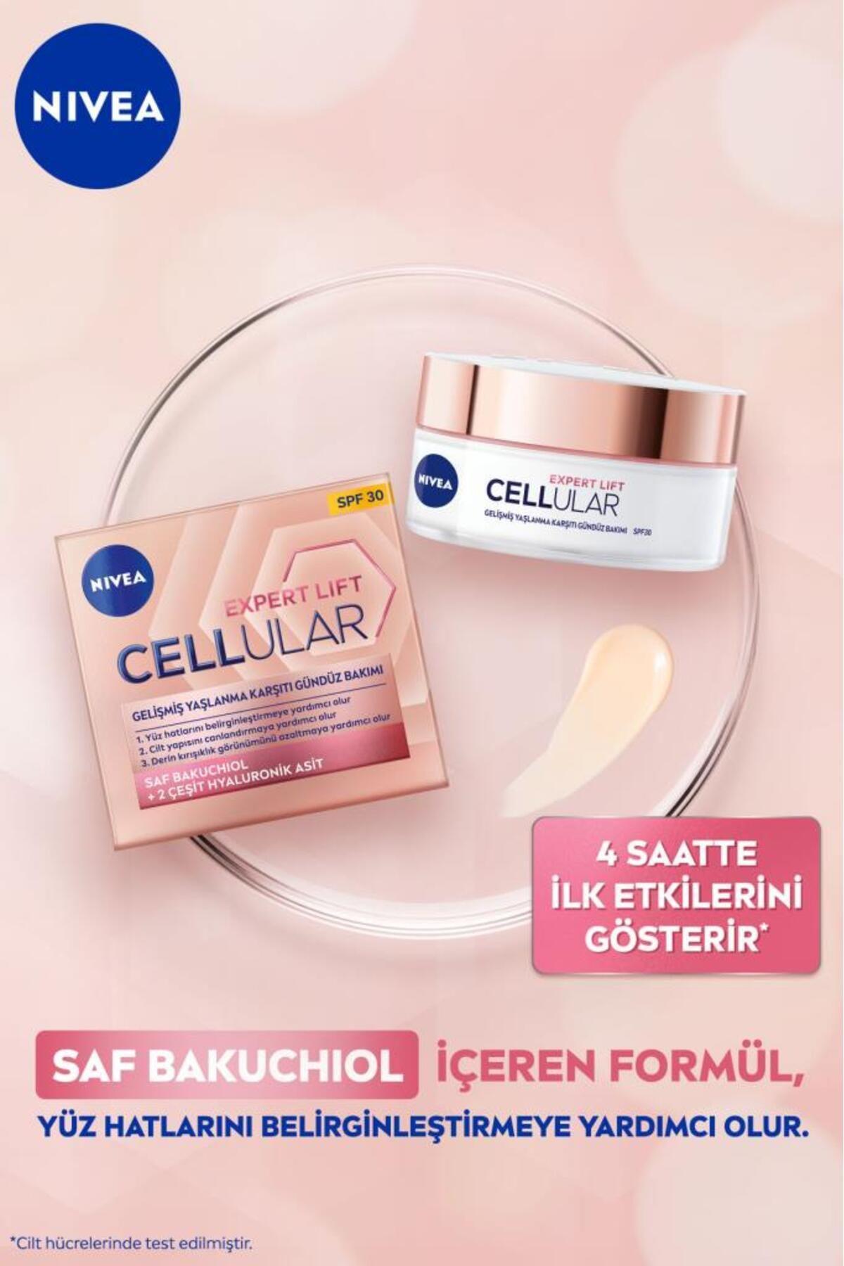 NIVEA Cellular Expert Lift Yaşlanma Karşıtı Gündüz Yüz Bakım Kremi 50ml, Spf30, Bakuchiol, Hyaluronik Asit