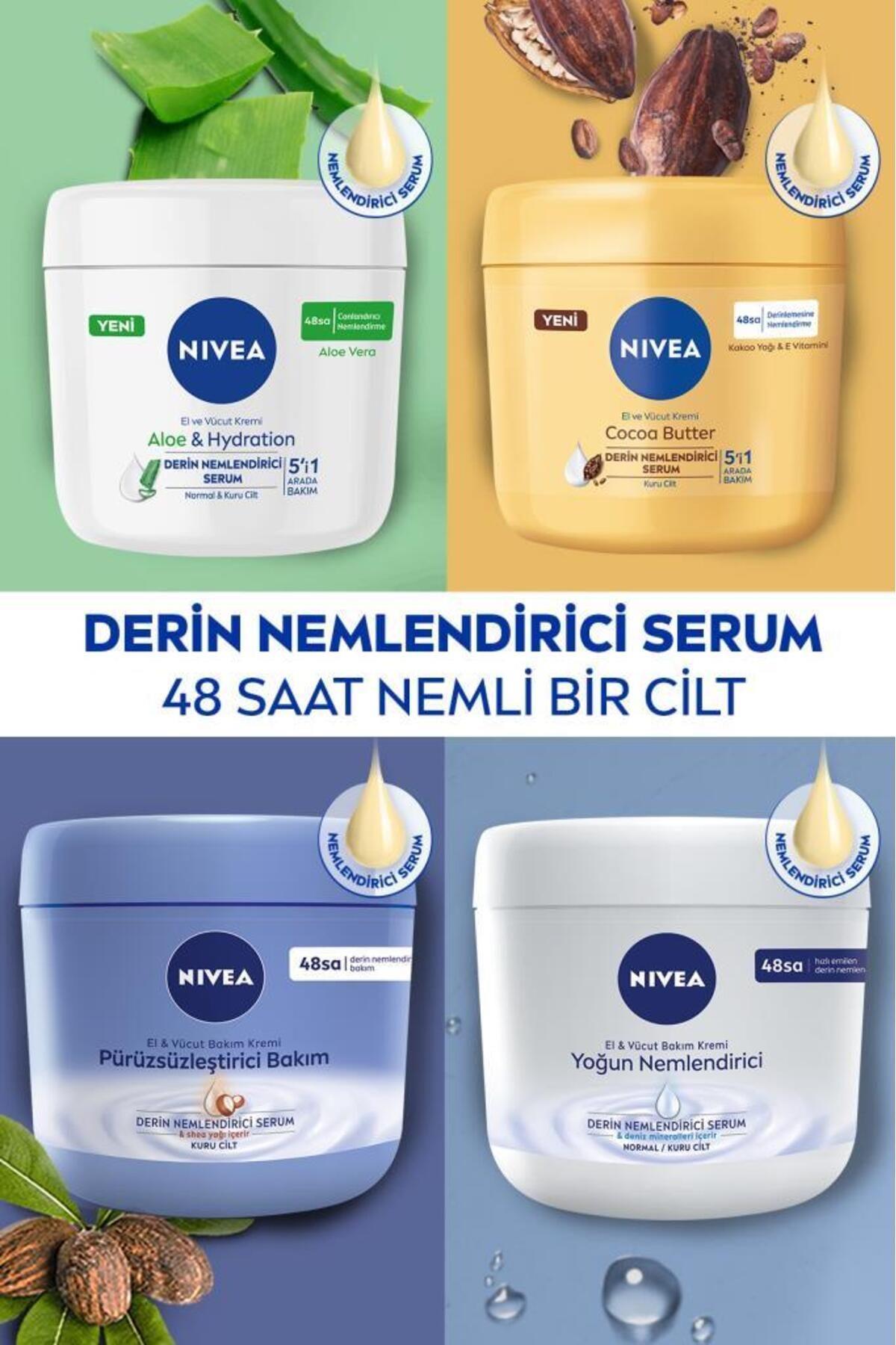 NIVEA Cocoa Butter El Ve Vücut Bakım Kremi 400ml, 48 Saat Nemlendirici Serum, E Vitamini, Kakao Yağı