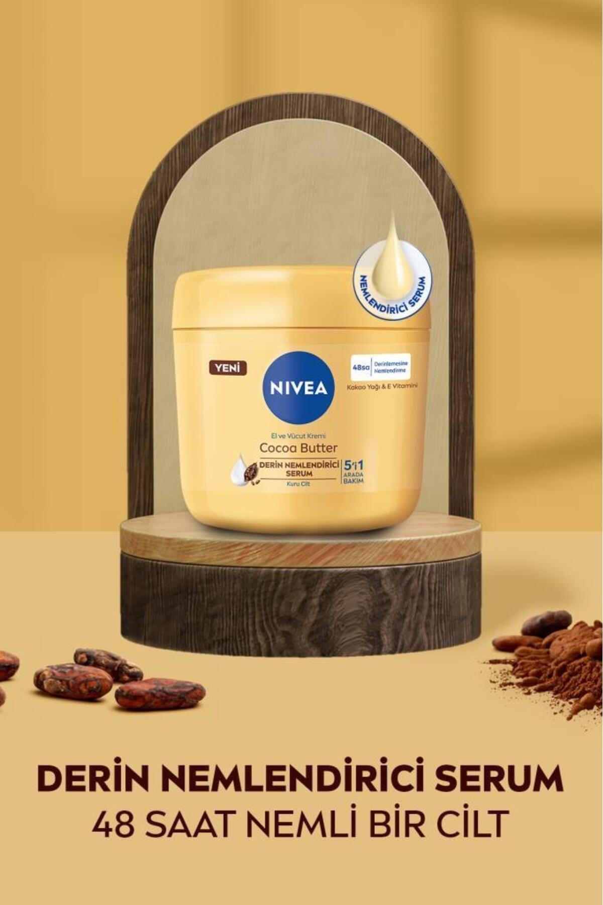 NIVEA Cocoa Butter El Ve Vücut Bakım Kremi 400ml, 48 Saat Nemlendirici Serum, E Vitamini, Kakao Yağı
