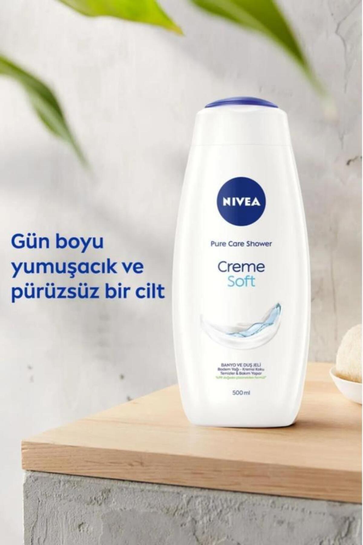 NIVEA Creme Soft Kremsi Dokunuş Banyo ve Duş Jeli 500ml, Temizlerken Bakım Yapar, Badem Yağı, Nemlendirici