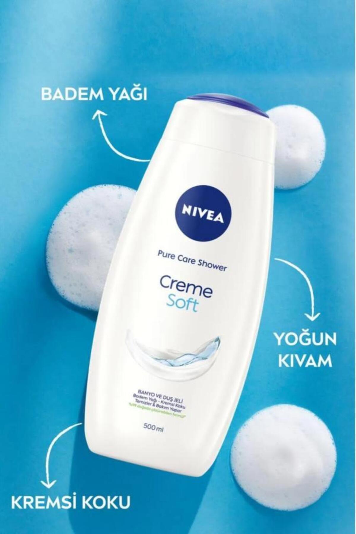 NIVEA Creme Soft Kremsi Dokunuş Banyo ve Duş Jeli 500ml, Temizlerken Bakım Yapar, Badem Yağı, Nemlendirici