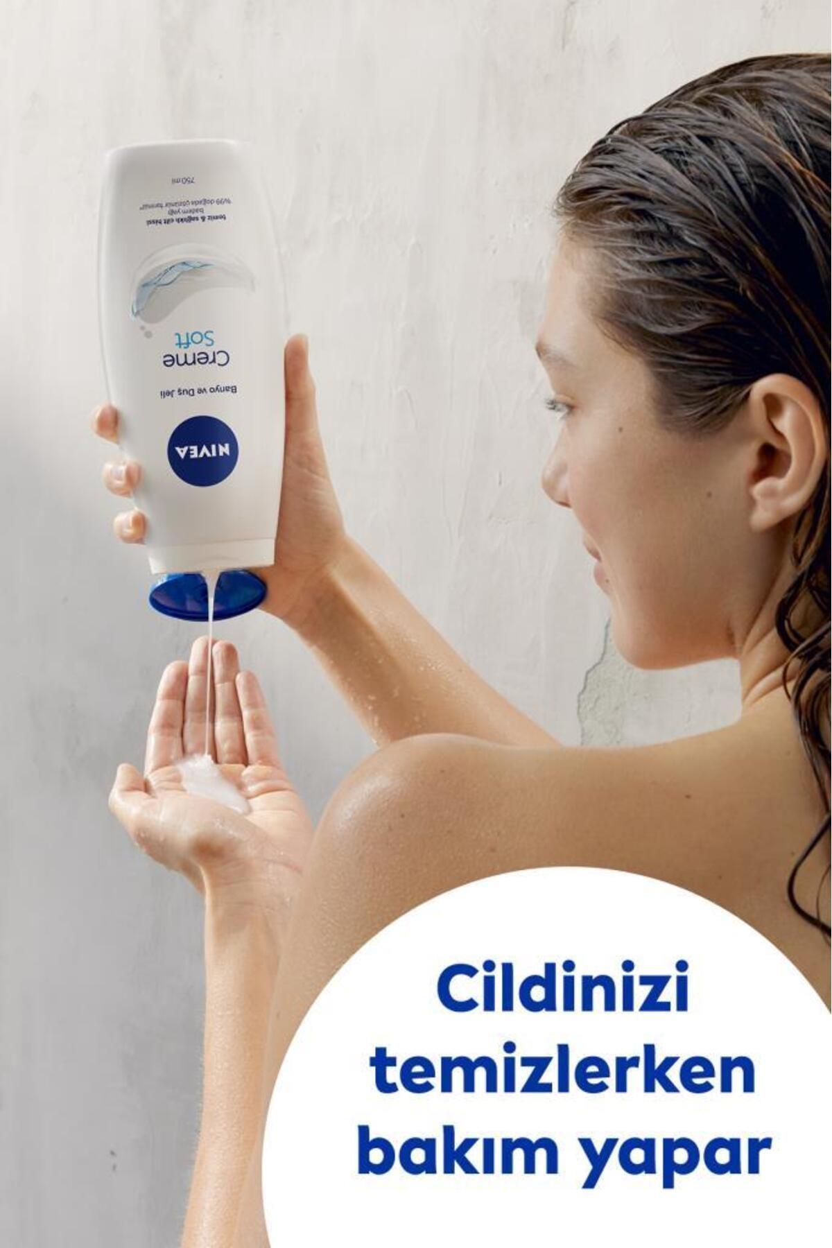 NIVEA Creme Soft Kremsi Dokunuş Duş Jeli 750ml, Badem Yağı, Nemlendirici, Ekonomik Boy, E Vitamini